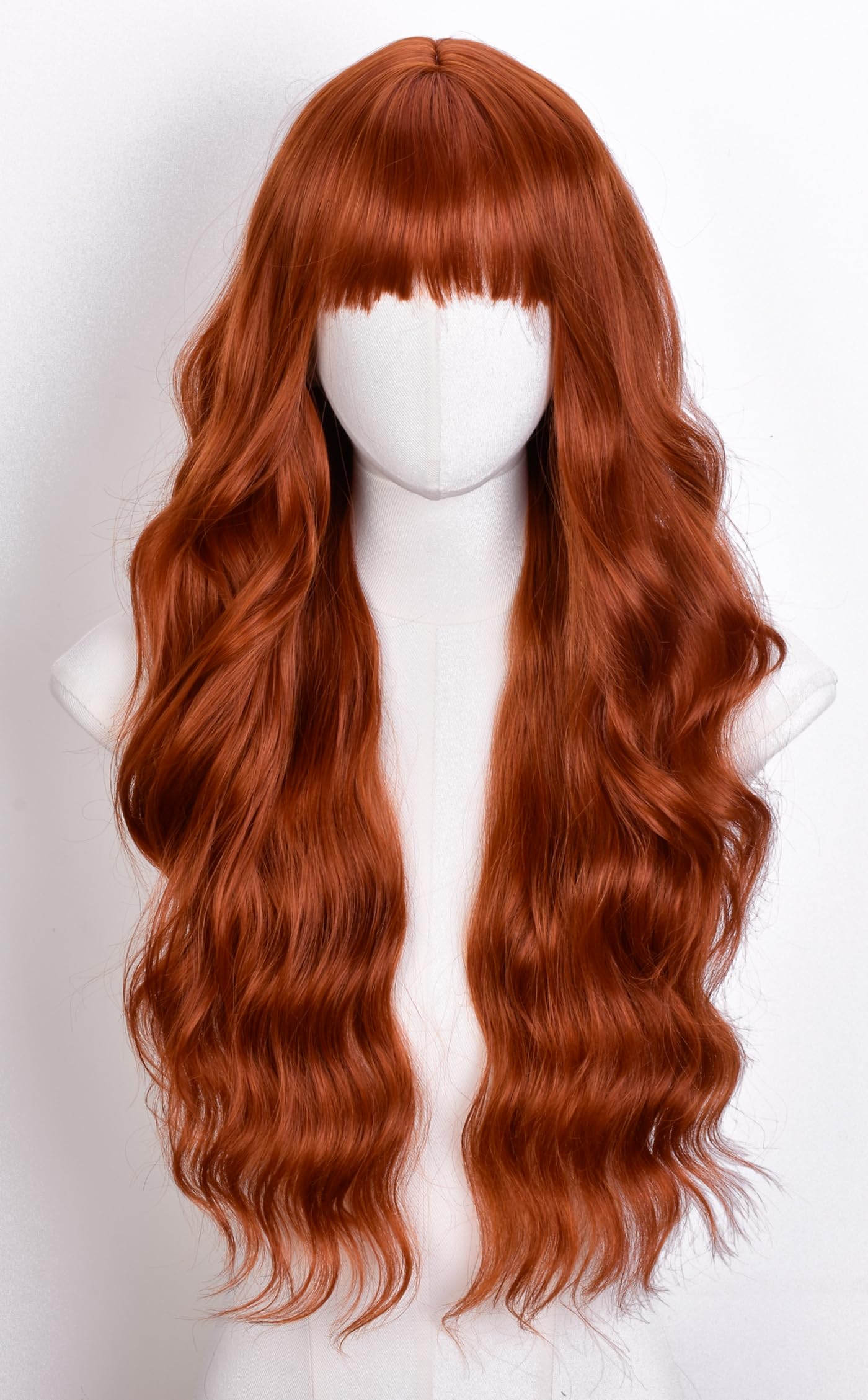 CoCrowns Wig with Bangs Long Wavy Wigs for Women Long Curly Synthetic Wig for Party Daily Use (Ginger), 22.5 inches - Image 4