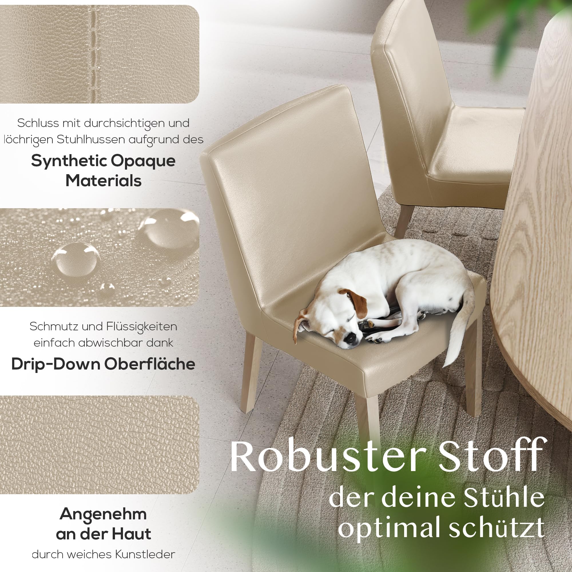 Innerspace Stuhlhussen 4er Set in Beige | Blickdichte, Wasserabweisende, Elastische Stuhlbezüge für Kinder & Haustiere | Stuhl Überzüge für Schwingstühle/Freischwinger – Jetzt Set wählen!