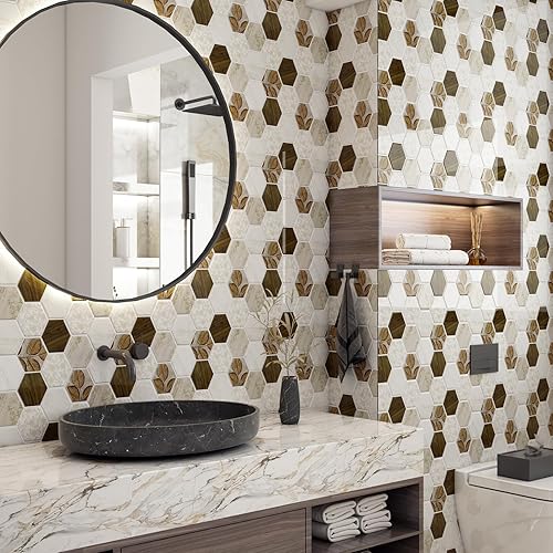 Miniatura 9 de Livelynine 32 azulejos beige para losetas en muro, impermeables, para baño, ducha, fregadero, decoración de pared de cocina, 12 x 12 pulgadas,
