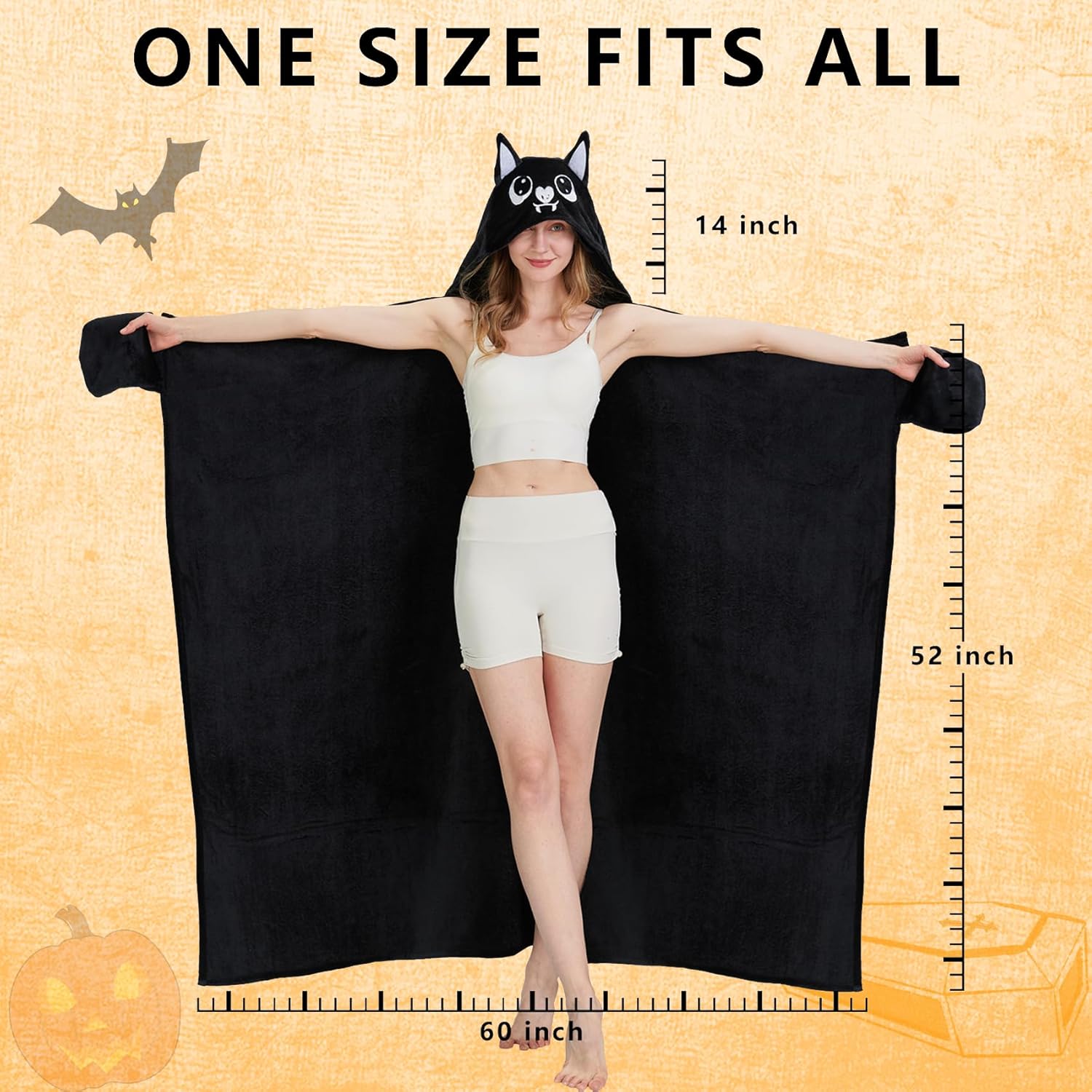 Cloud-Soft Wearable Bat Blanket Hoodie - Oversized Cozy Hooded Blanket Cloak with Gloves, Full Coverage for Relaxed Lounging, Cute Bat Gift for Women and Men - Image 2