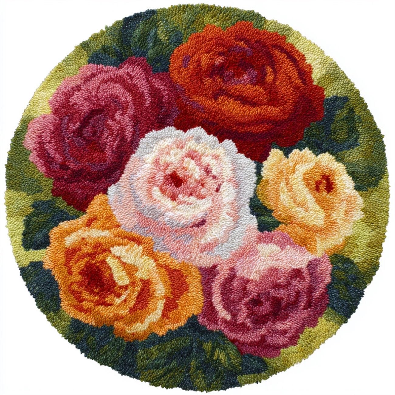 Kitquiver Rug Latch Hook Craft Kits Colorful Roses 80x80cm