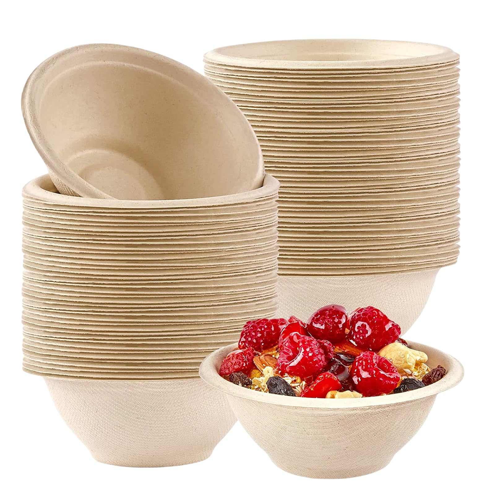 100Pcs Strong Disposable Paper Bowls,8oz 220ml Disposable Sugarcane Bagasse Bowls Brown Super Rigid Biodegradable and Compostable Bowls,Plastic Bowls for Party,Soup,Dessert Bowl,Sturdy Paper Bowls