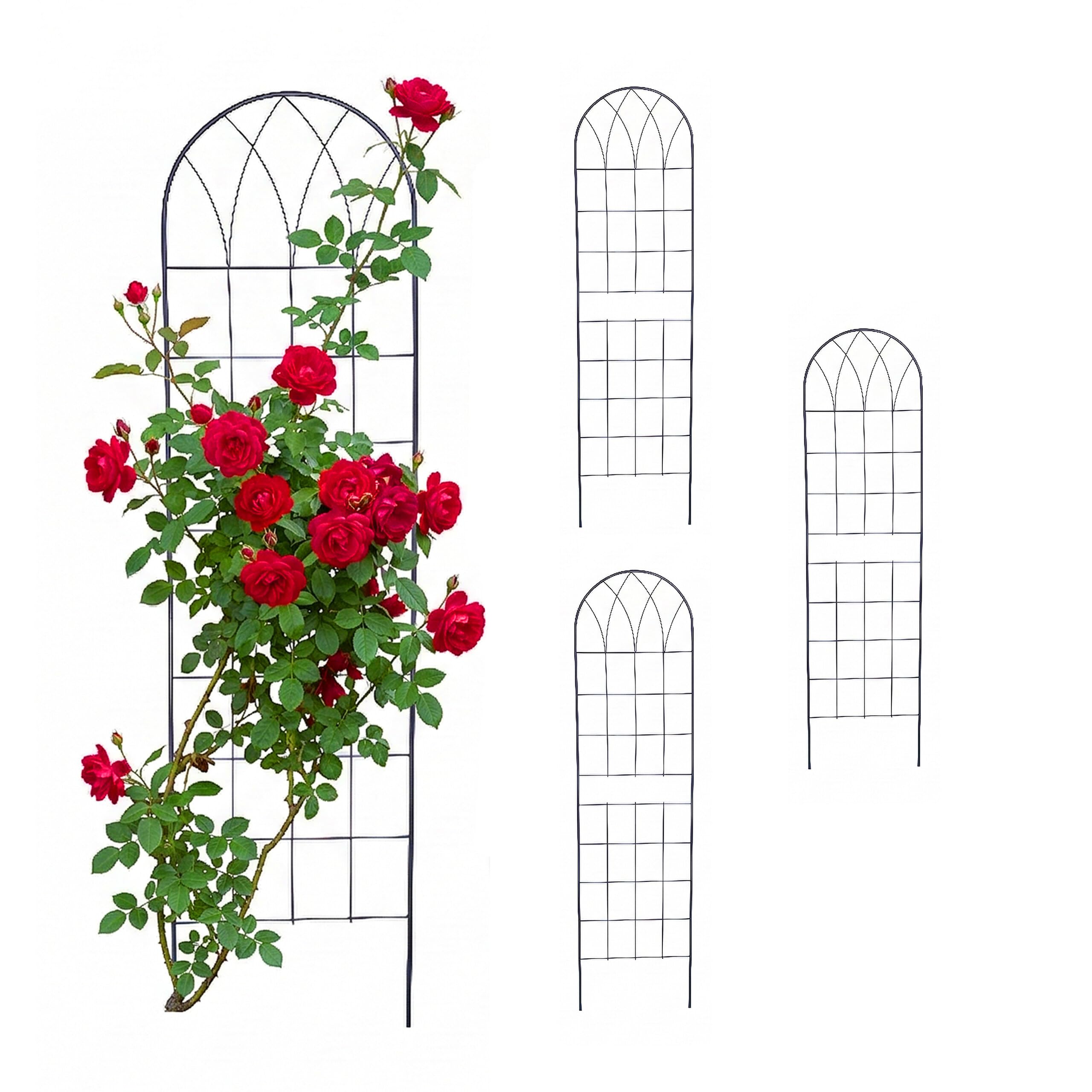 Relaxdays Enrejado para trepadoras, Set 4, Acero, 150 x 40 cm, Soporte para Rosales y Enredaderas, Negro