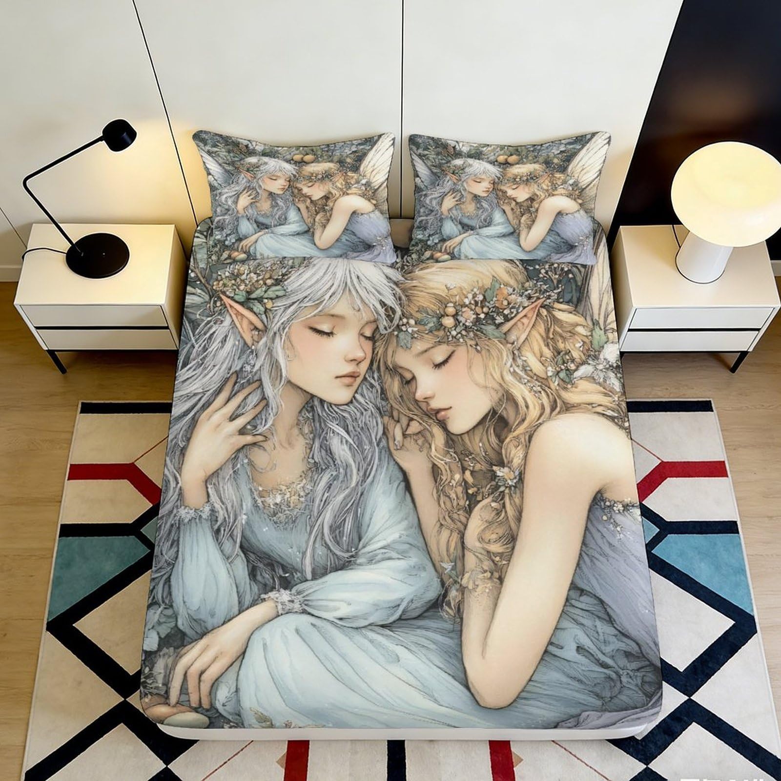 3D Printed Elven Fairy Dream Fitted Sheet Microfiber Soft Art Bed Cover for Bedroom Guest Room Decor 90x200x25cm