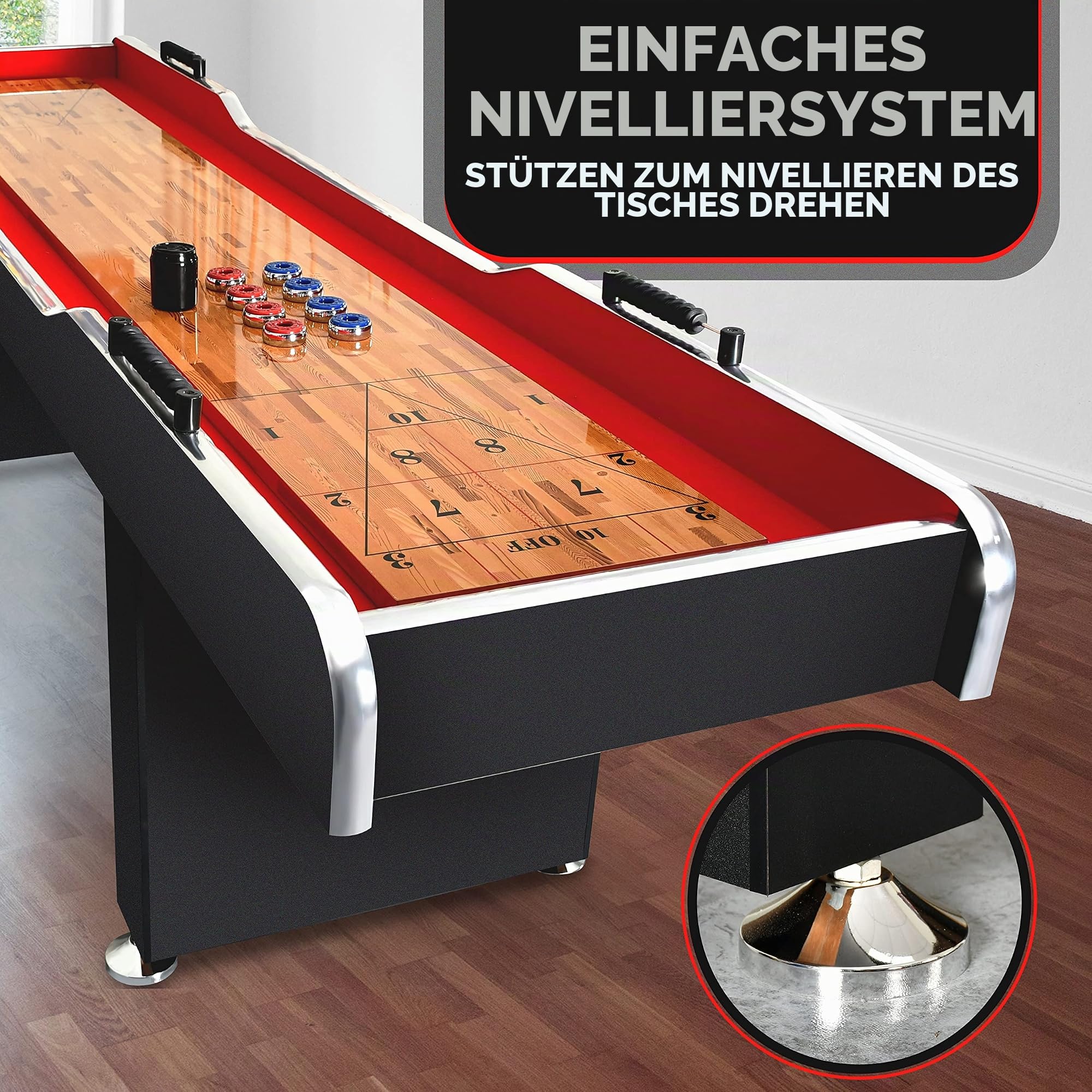 SereneLife Shuffleboard Holz - Lustiges Tischspiel für Indoor & Outdoor - Set mit Pucks, Staub & Co.