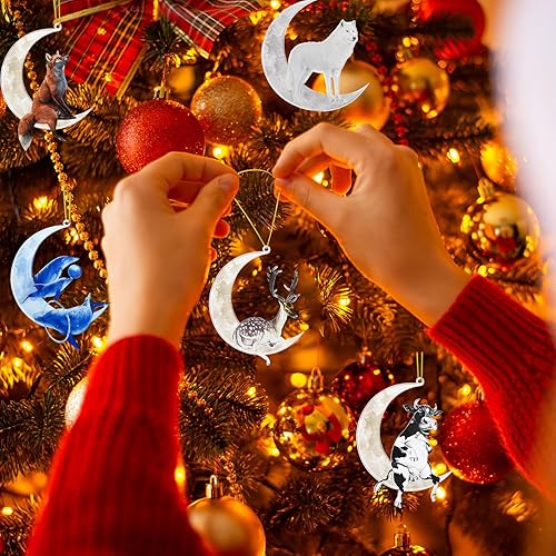 Miniatura 5 de Adornos de animales para árbol de Navidad, exquisito adorno acrílico de doble impresión para decoración de árbol de Navidad, decoración de sala de