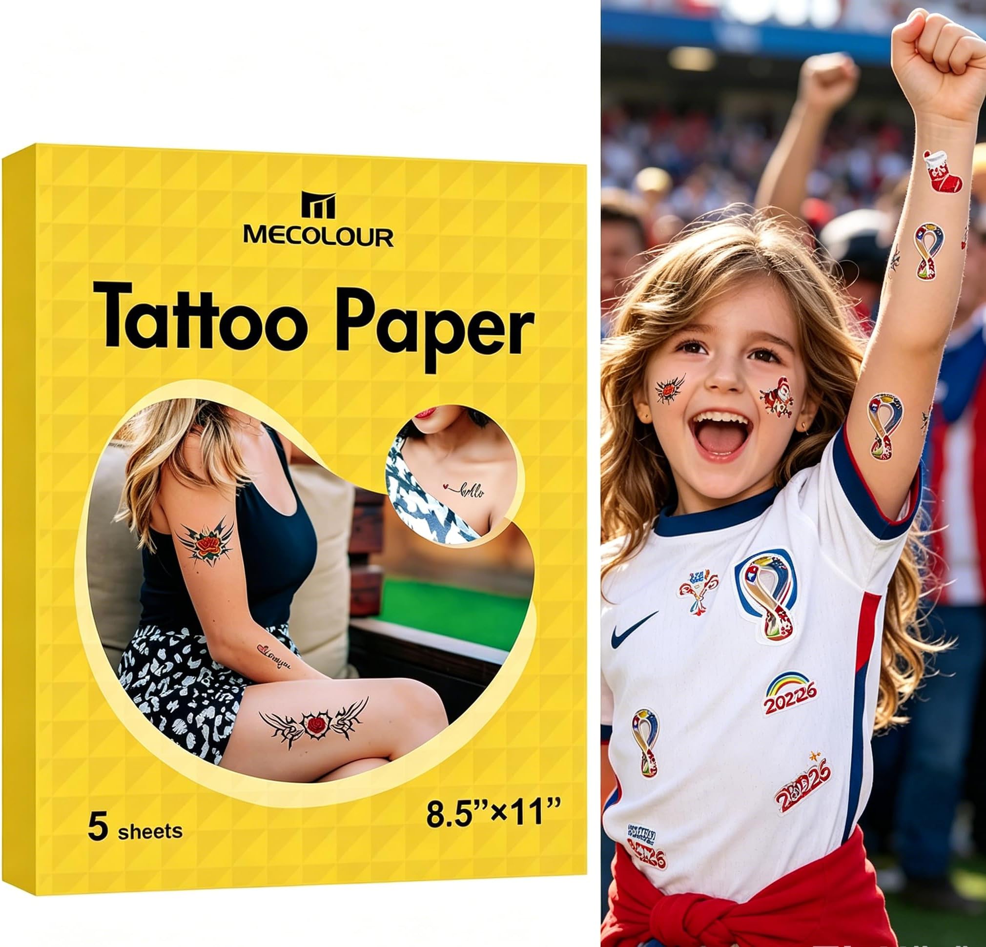 Printable Temporary Tattoo Paper 8.5"X11"-5 Sets for Inkjet printer DIY Image Transfer Decal Paper for Skin, For Halloween, Celebrate Festivals, Parties, Birthday Bashes,New Year