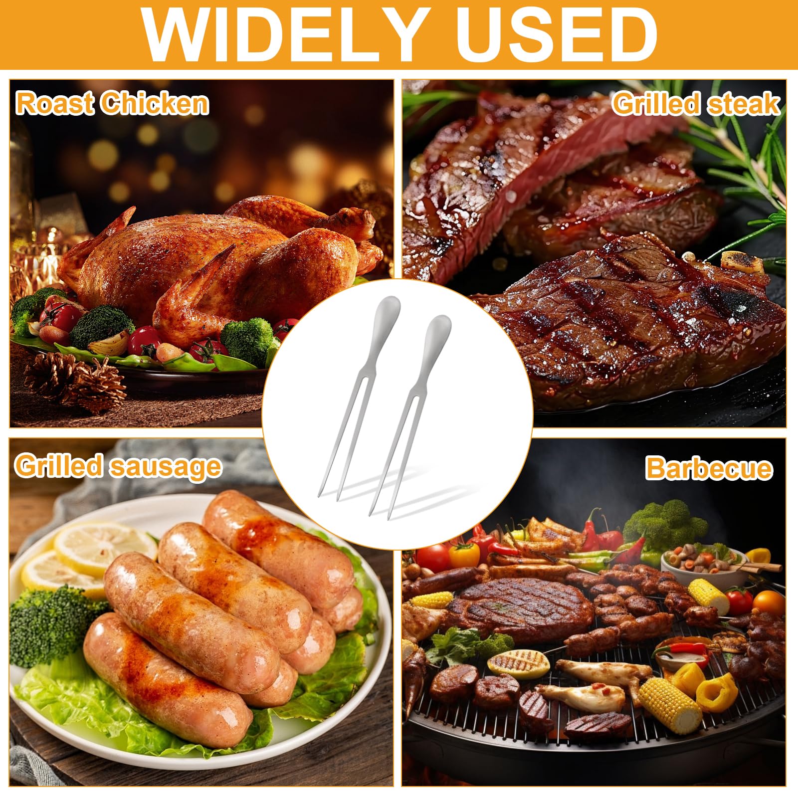 2 tenedores de carne de acero inoxidable, tenedor largo WMF, tenedor de carne para asar y trinchar, tenedor de barbacoa de acero inoxidable con mango ergonómico, ideal para camping y cocina, 27 cm