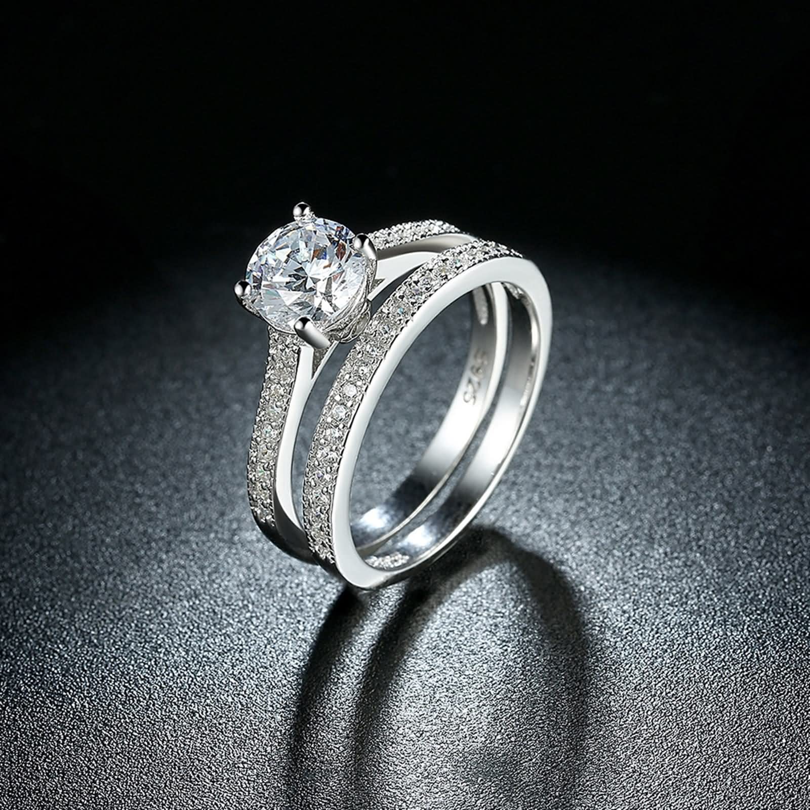 Ehering für Frauen, Mutter-Geschenke für Frauen, Ring-Set, 2 Ringe, Sterlingsilber mit Zirkonia