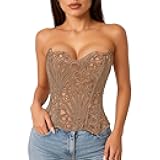 Lacework Corset Top for Women Sexy Textured Sheer Floral Lace Bustier Going Out Lace-up Corset Halloween Overbust Top