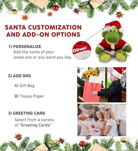 Miniatura 2 de DolliBu Peluche de cocodrilo verde sentado de Papá Noel, disfraz súper suave con traje de Papá Noel rojo, bonito regalo de vida silvestre,
