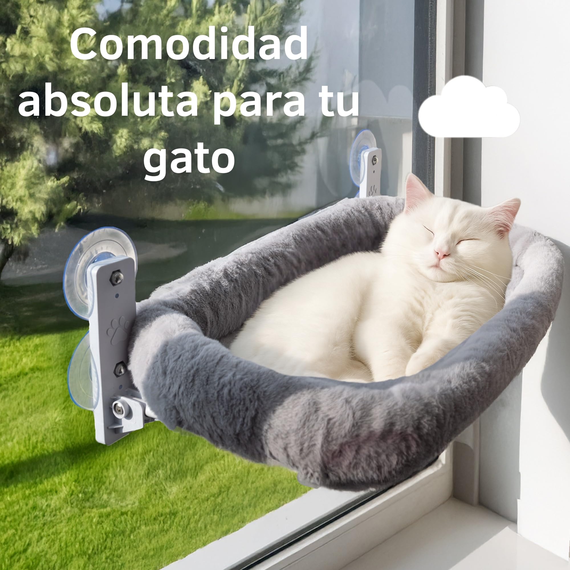 Hamaca Gato Ventana con Cojín Lavable y Ventosas Fuertes – Cama Gato Estable y Cómoda para Ventana, Hamaca para Gatos, Refugio Suave y Fresco para Gatos Felices