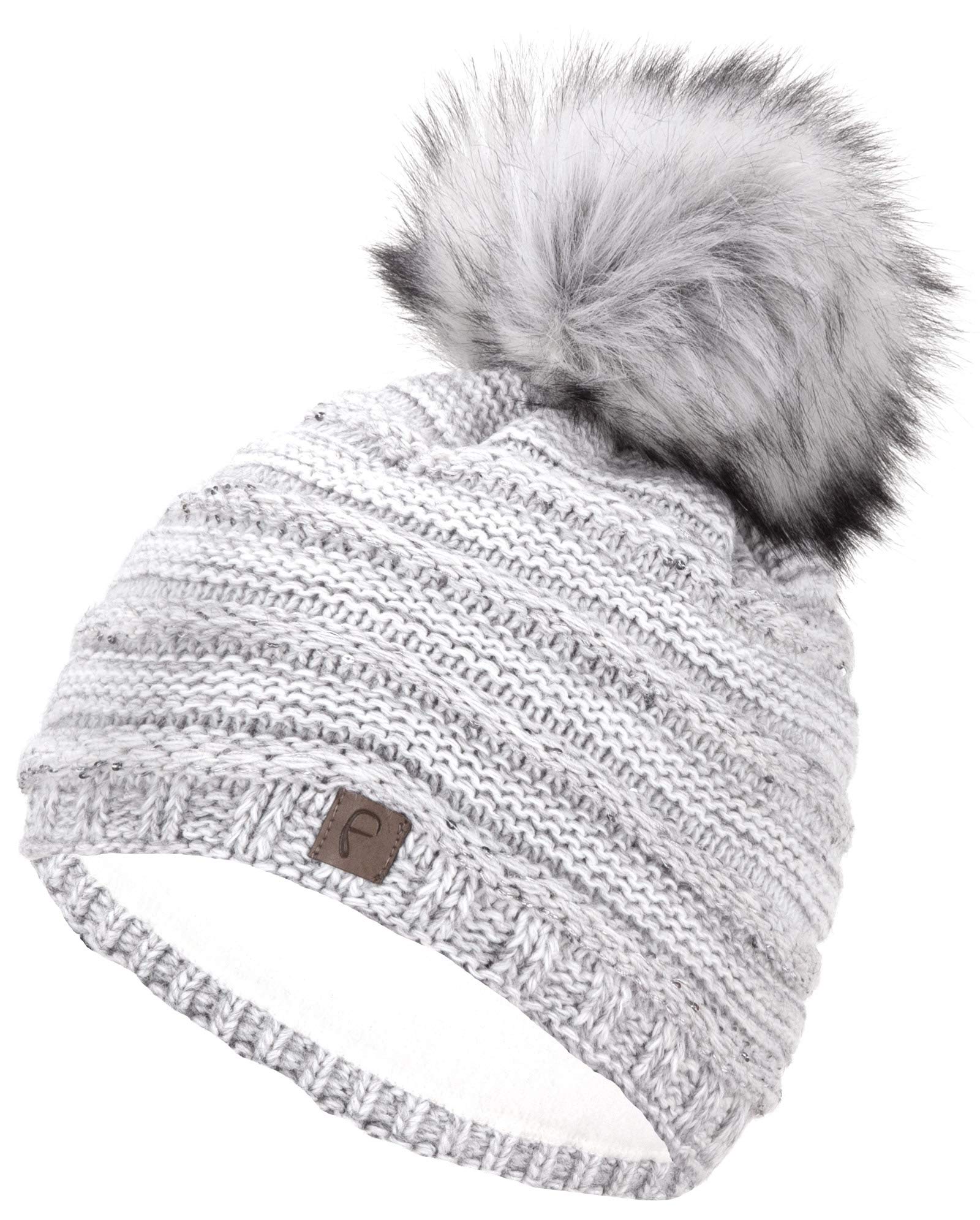 Bonnet D'hiver Faera - Doublé Polaire Et Pompon Fourrure Synthétique - Gris Clair - Taille Unique - Homme/Femme