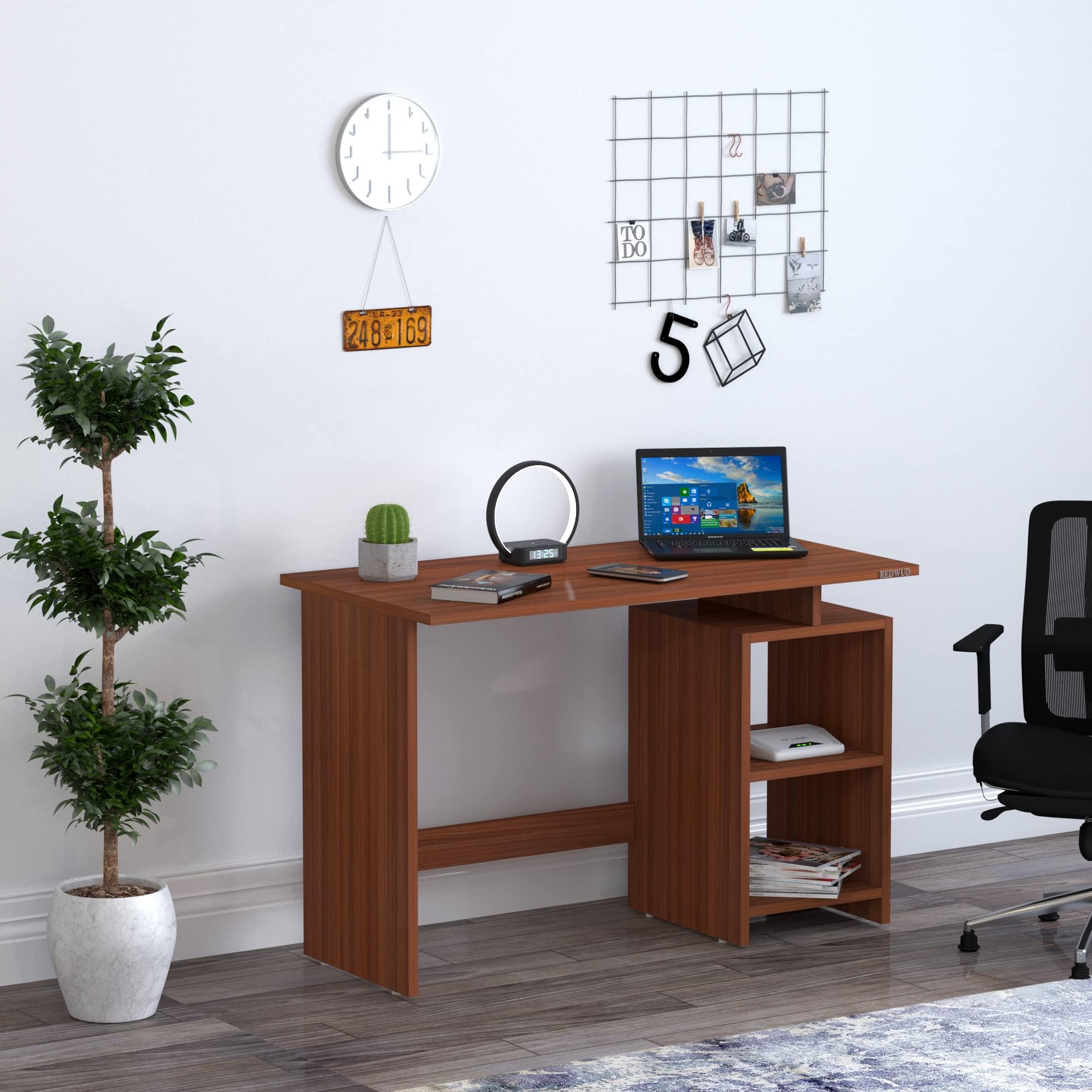 Redwud Calister Engineered Wood Study Table, Study Desk, Computer Desk, Office Desk, Small Office Table, Laptop Table with Drawer, Computer Table (Walnut) (D.I.Y) Matte Finish