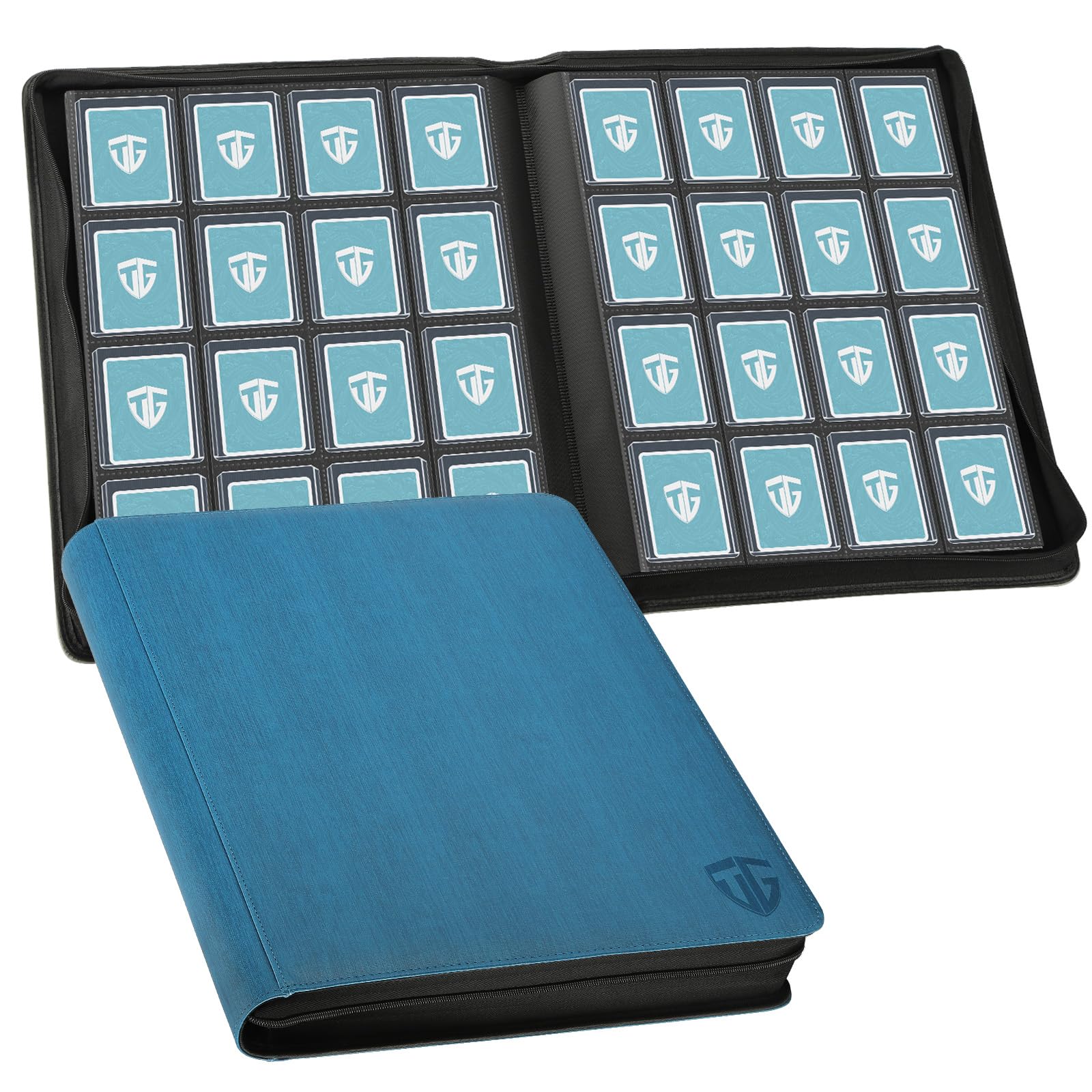 TCGUARD Toploader Trading Card Album for 640, 16 Compartments Card Binder with Sleeves for 3 x 4 Inch Rigid Toploader, Trading Card Binder for TCG, MTG Cards, Card Scrapbooks, Blue