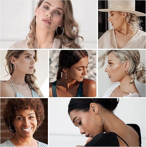 Miniatura 3 de SWEETV Pendientes de aro de plata de ley 925 para mujer, ligeros y sin fin, aros finos de plata fina, 203040502.362in, Metal, no conocido