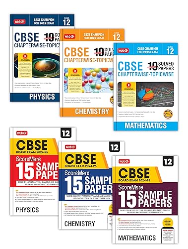 MTG CBSE 10 Years (2024-2015) Chapterwise Topicwise Solved Papers With CBSE ScoreMore 15 Sample Paper Class 12 Physics, Chemistry, Mathematics (Set of 6 Books) - CBSE Champion For 2025 Exam | Video Solution of PYQs