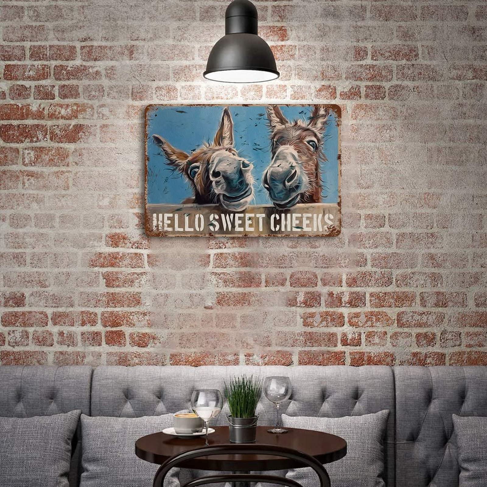 HERYNLRN Targa In Metallo Vintage 'Hello Sweet Cheeks' Con Asino – 20x30 Cm – Decorazione Per Casa, Bar, Ristorante - 4