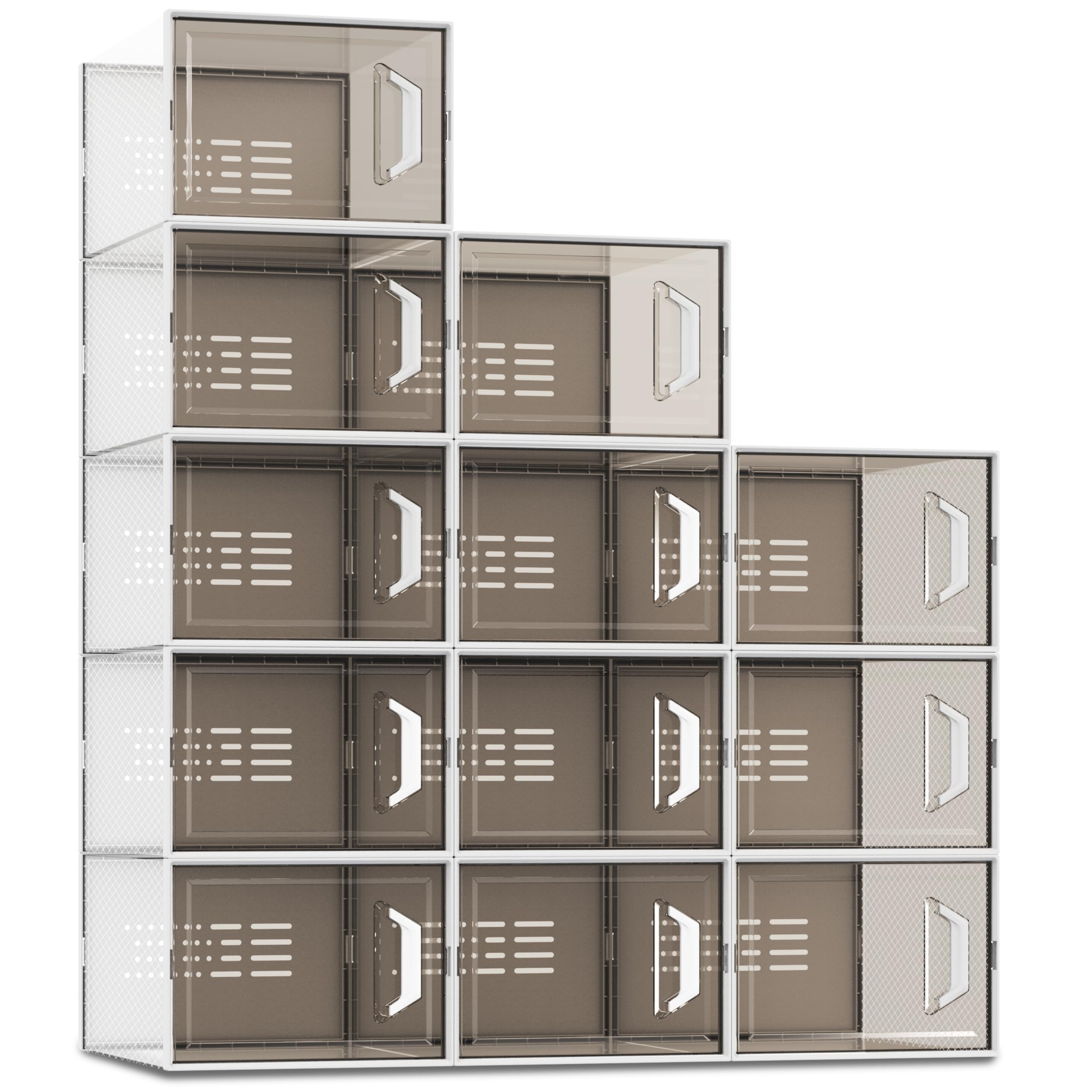 SEE SPRING X-Large Shoe Storage Box Fit Size 11, Clear Plastic Stackable Shoe Organizer for Closet, Space Saving Sneaker Shoe Rack Containers Bins Holders for Entryway, Under Bed, 12 Pack Urban Grey