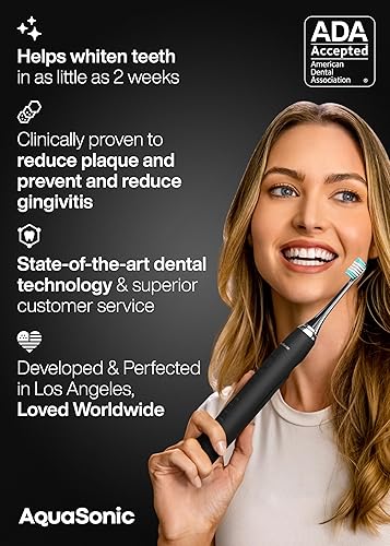 Miniatura 6 de Aquasonic Black Series Ultra Whitening Toothbrush – ADA Accepted Electric Toothbrush- 8 Brush Heads & Travel Case – 40,000 VPM Electric Motor &