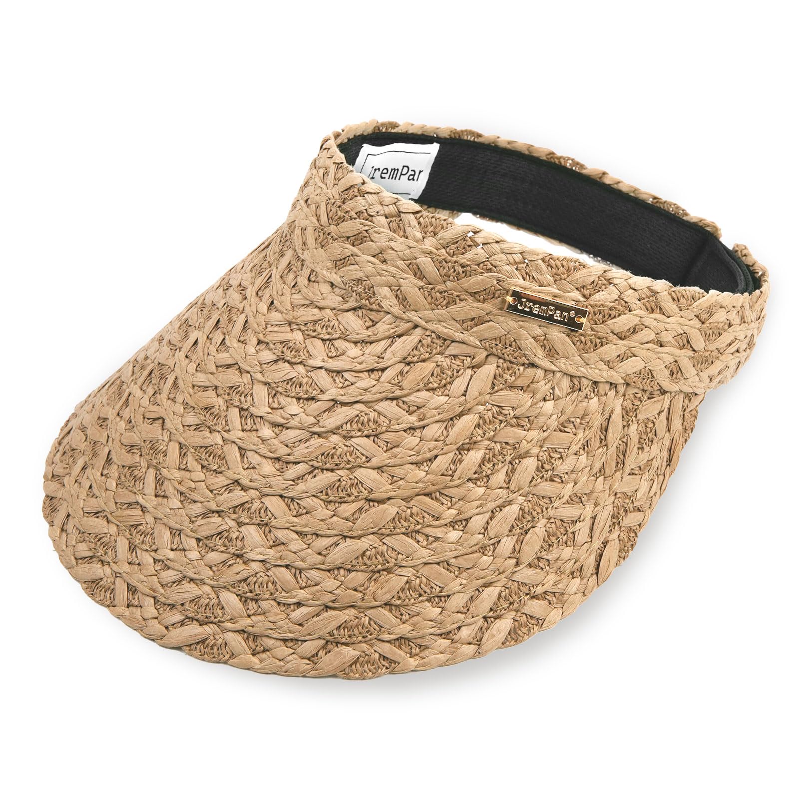 JremPan Sun Visor Hats for Women Wide Brim Straw Beach Hat Adjustable Roll-Up Ponytail Foldable UV Lightweight Travel