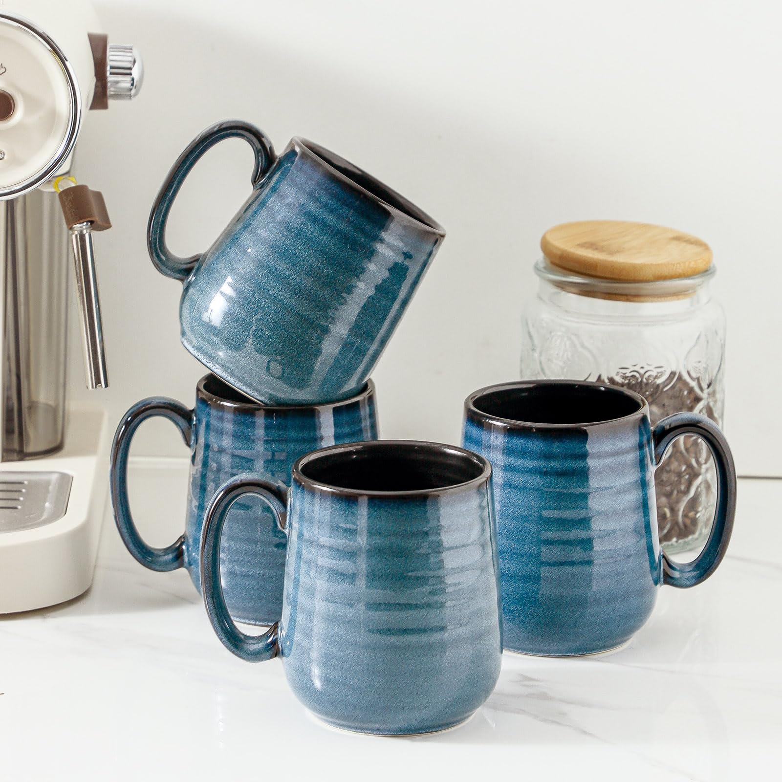 Juego de 4 tazas de café de cerámica de 15 onzas con asa grande, tazas de té grandes para bebidas calientes, yogur, capuchino, café con leche, regalo para mamá y papá, aptas para lavavajillas