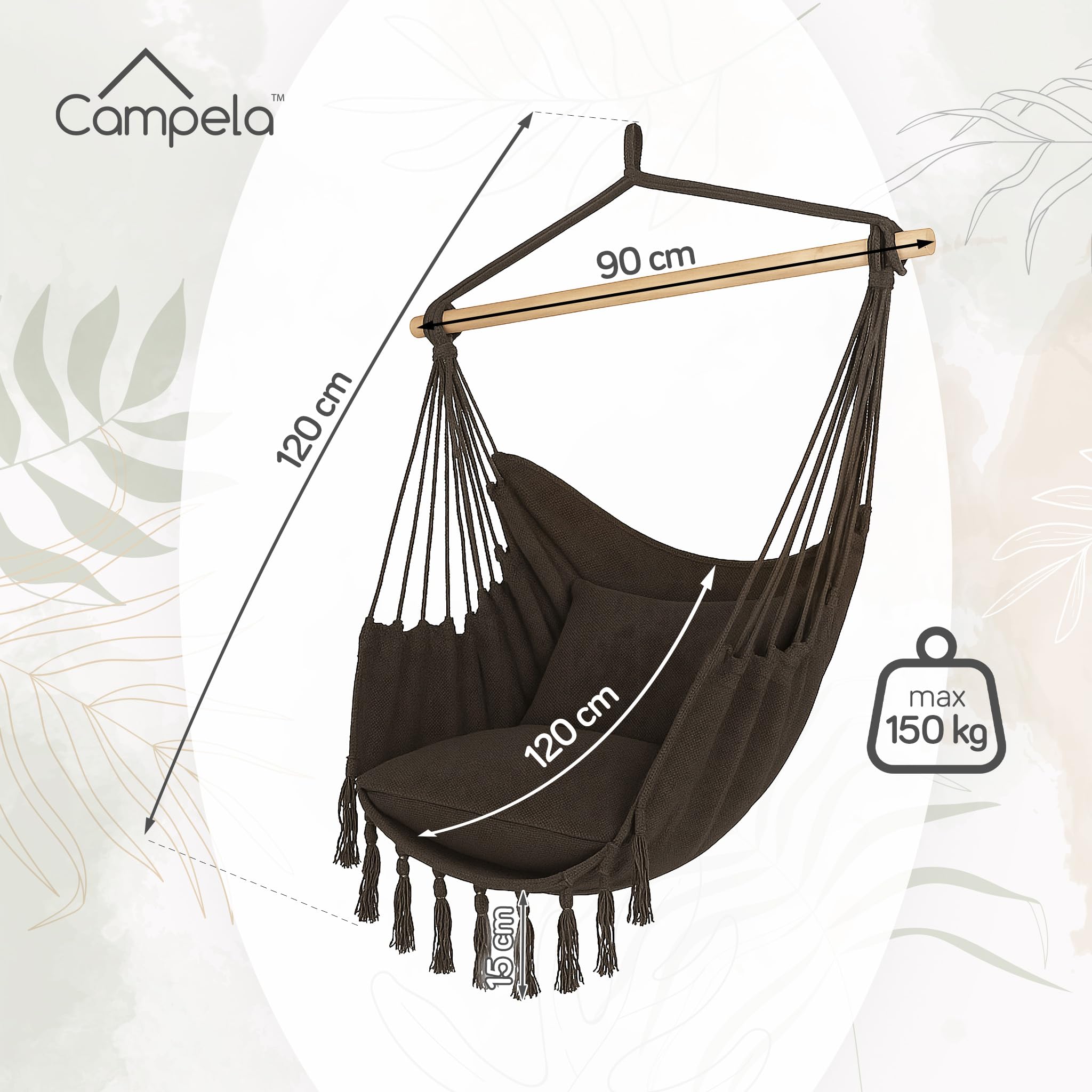 Poltrona Sospesa Brasiliana Cotone 120x90 cm 150 kg Grigio