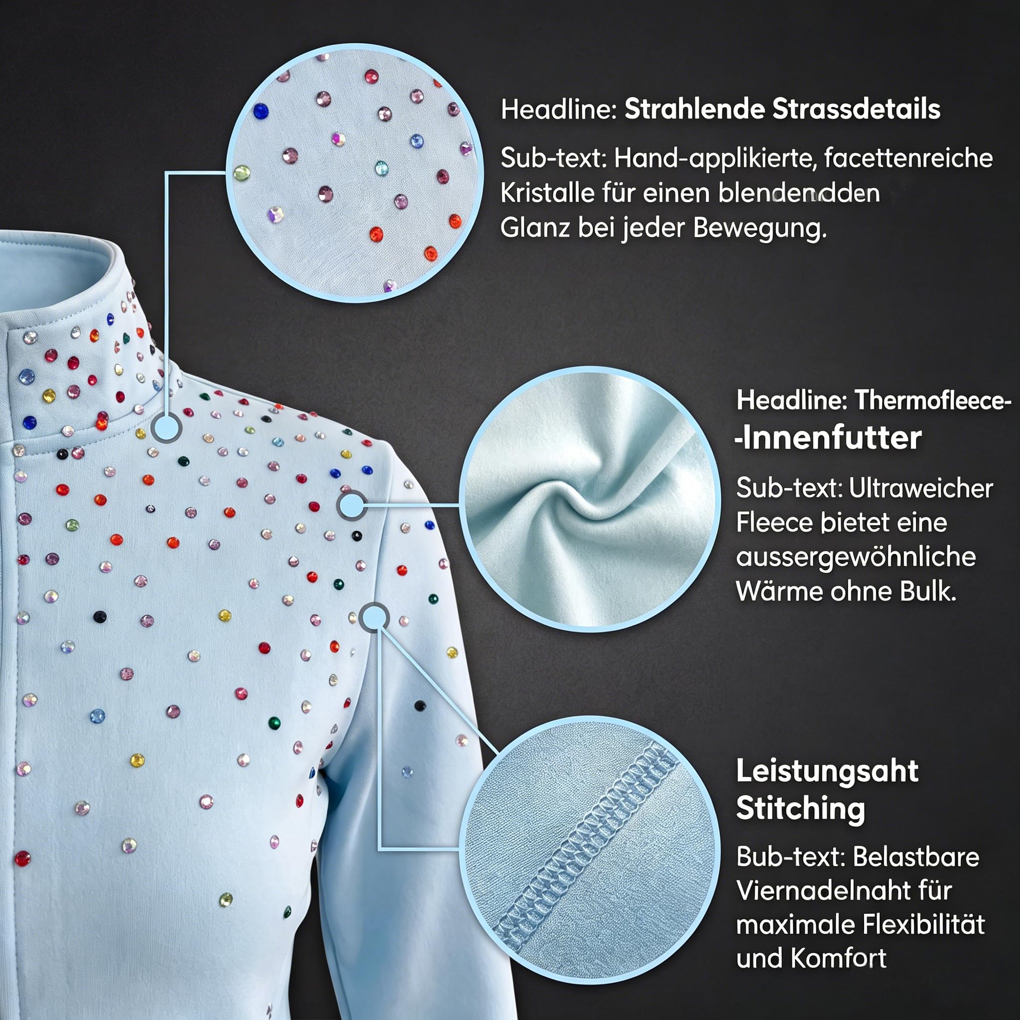 Eiskunstlauf Trainingsanzug-Set, Eiskleid-Set mit bunten Strasssteinen und Rockdesign für Kinder und Erwachsene