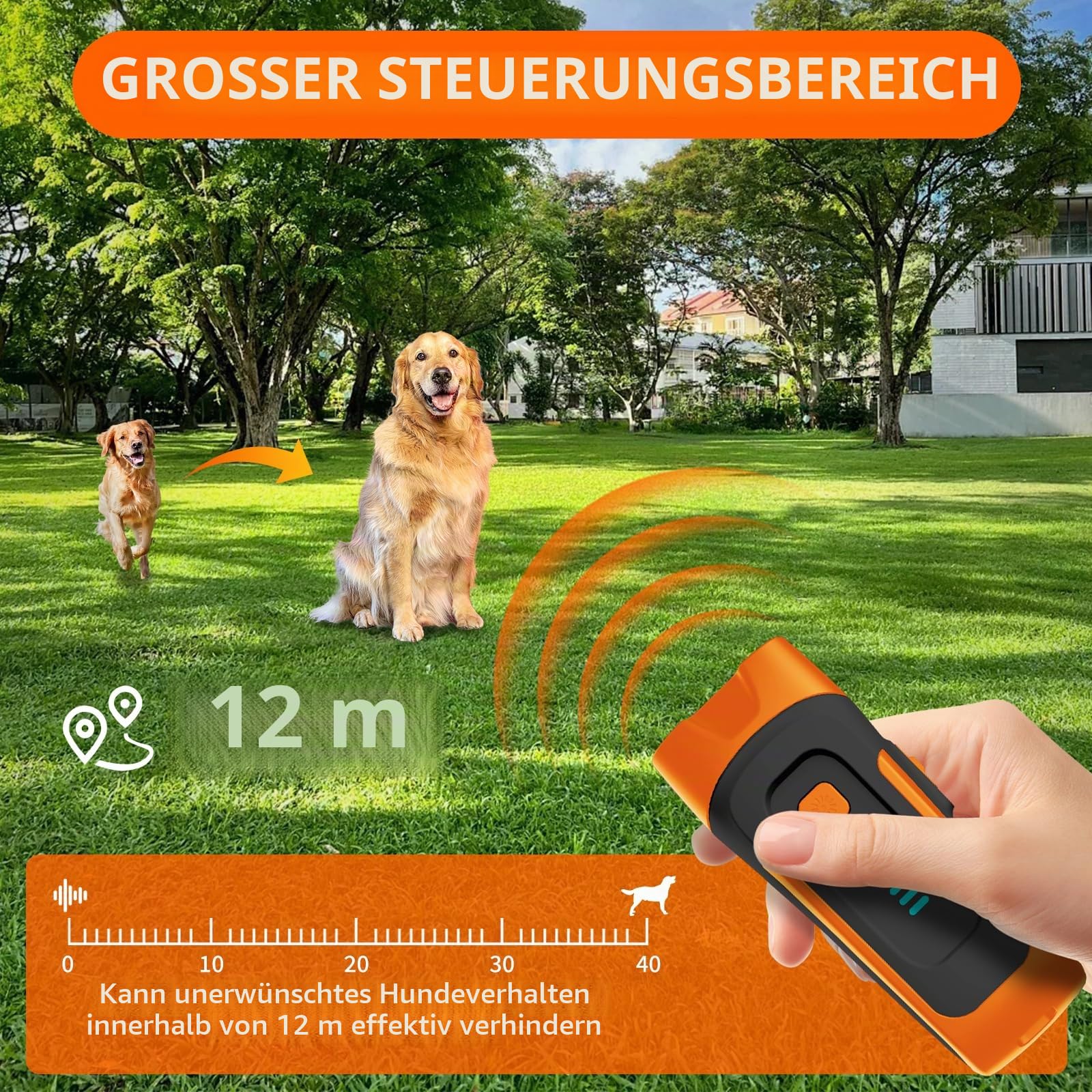 2026 Upgrade Antibell Ultraschall Gerät,40 Fuß Anti Bell Gerät Hunde, 2 Modi Antibell für Hunde mit Stroboskop Taschenlampe, wasserdicht,Geeignet für kleine, mittelgroße und große Hunde.