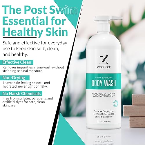 Miniatura 4 de Zealios Swim & Sports - Gel de baño para eliminar efectos de cloro, sudor, olor en la piel, hidrata y protege la piel de los productos químicos de