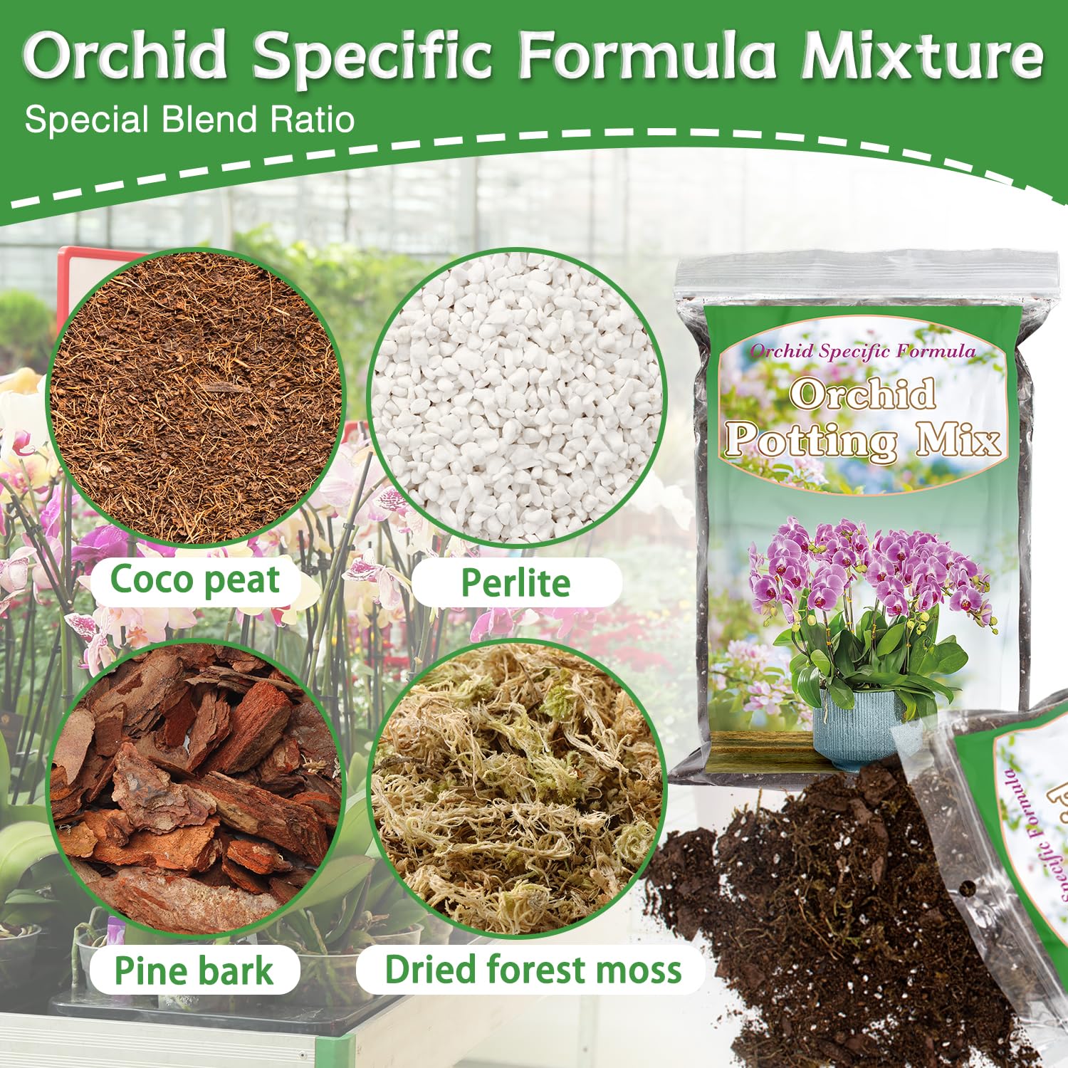 Miscela per invasatura di orchidee per rinvaso, miscela di muschio e corteccia di pino, torba di cocco e perlite, miscela di corteccia di orchidea, buon drenaggio - 1QT