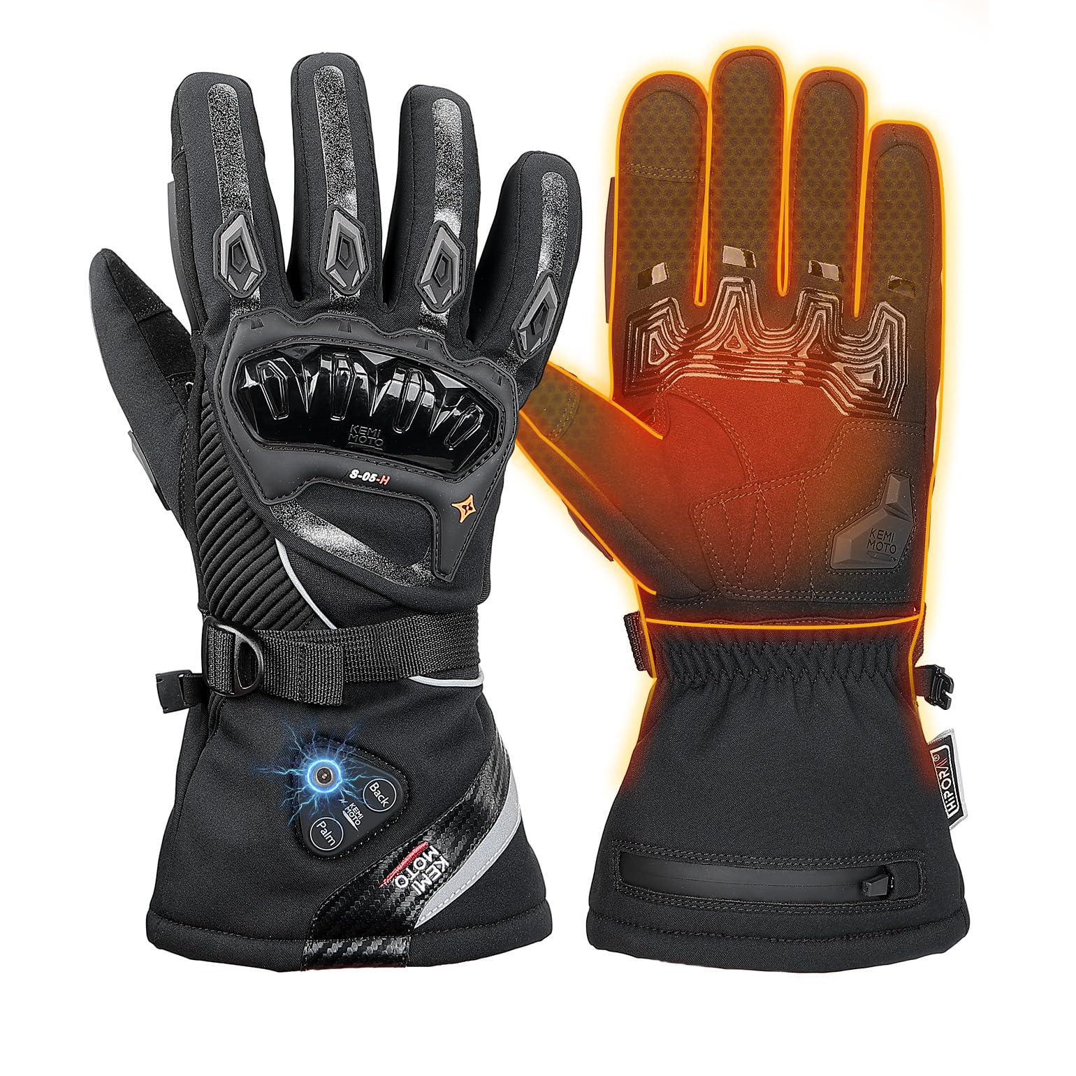 KEMIMOTO Beheizbare Motorradhandschuhe Winter, Beheizte Handschuhe Touchsreen, Magnetische Hybrid-Stromversorgung mit Magnet-Anschlusskabel, Elektrisch Thermohandschuhe für Motorradfahren, Skifahren