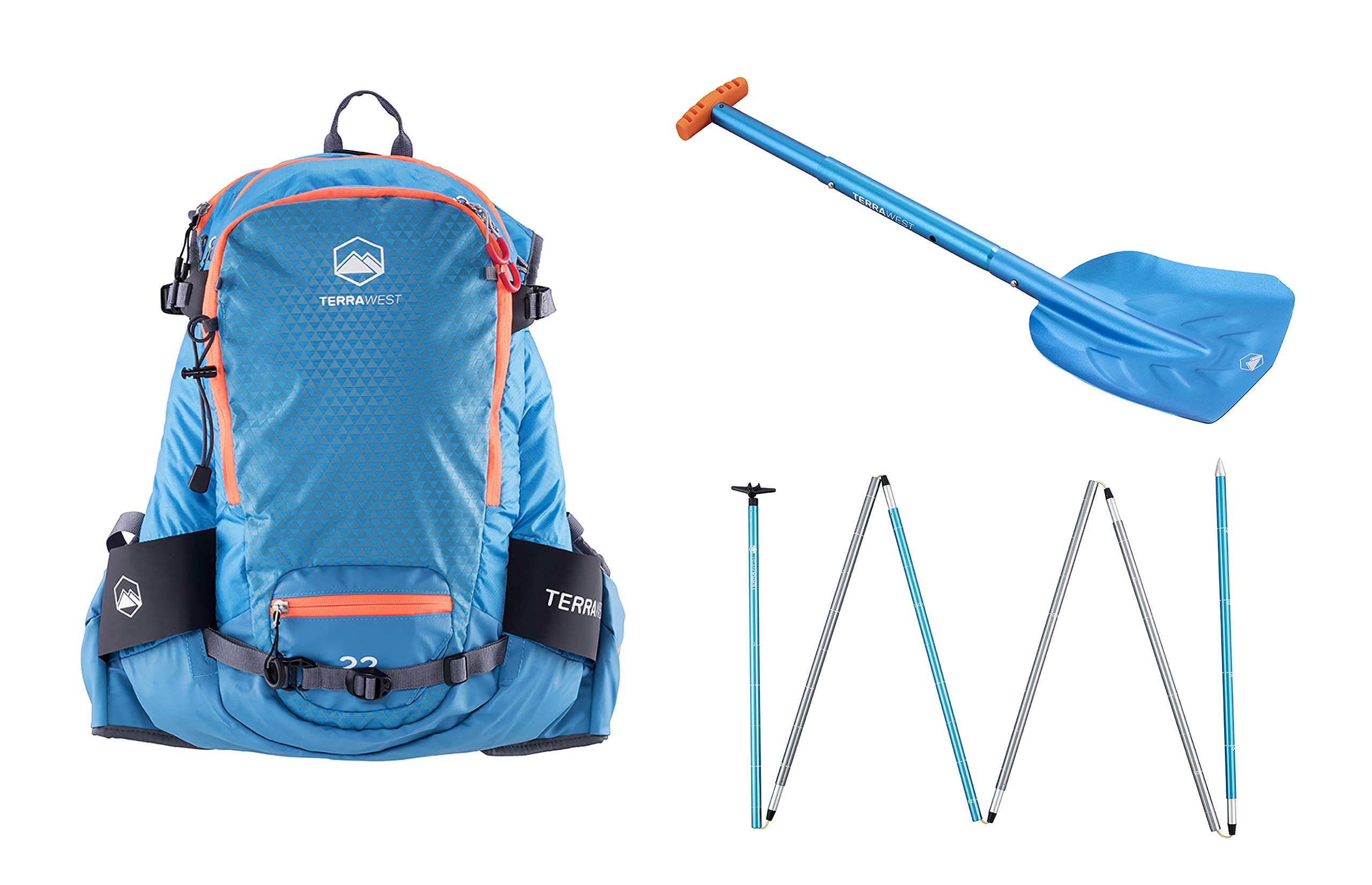 Core Avalanche Kit,Ski Backpack including Recco & Removable Back Protector, Hydration Bladder, Avalanche Shovel, Avalanche Probe, Backcountry Skiing, Snowboarding, Snowmobiling (Blue)