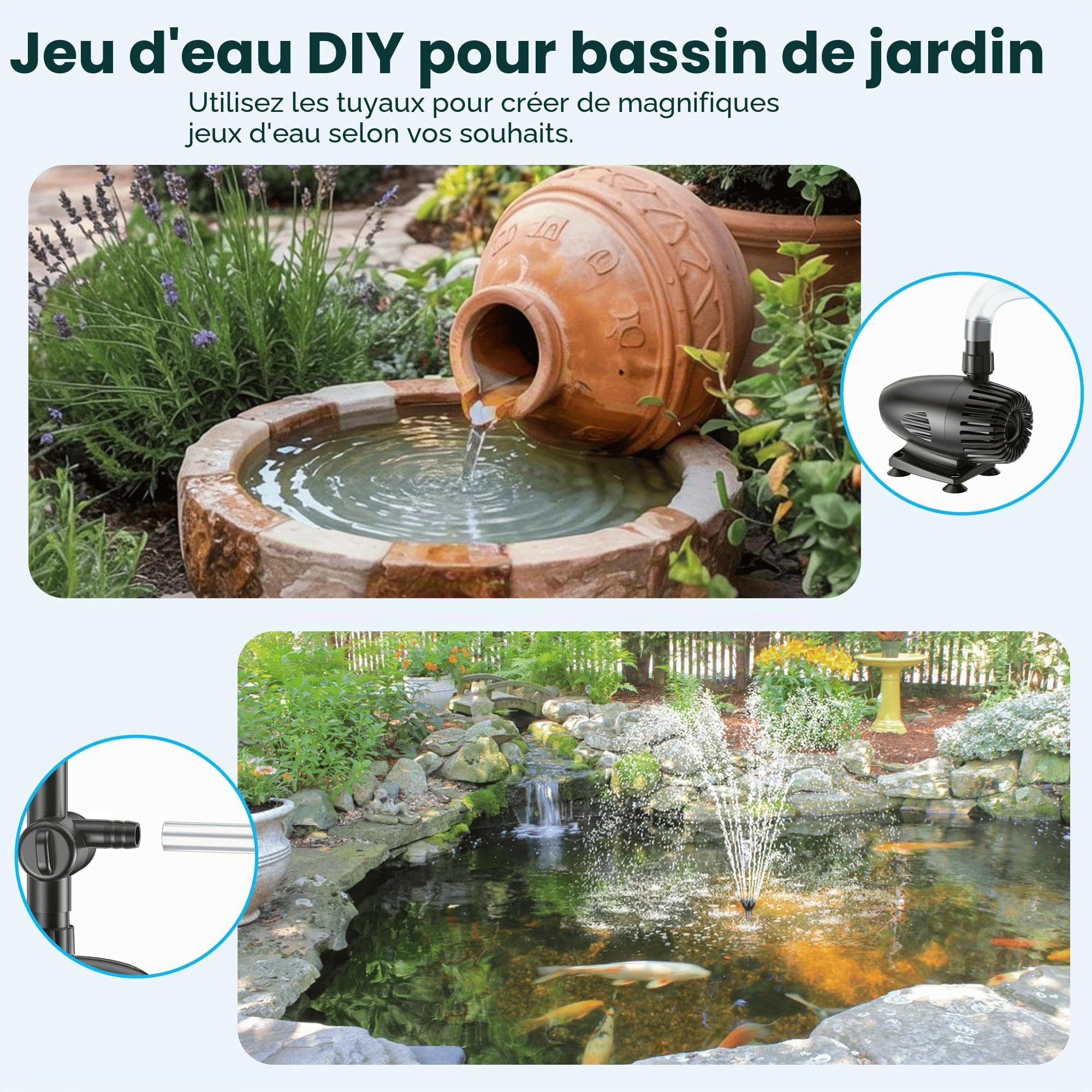 Biling Fontaine solaire d'extérieur 50 W avec 3 buses, 2100 l/h, grande fontaine solaire pour extérieur, grands étangs de jardin, piscine, jeux d'eau commerciaux, cascades, ventilation, débit d'eau