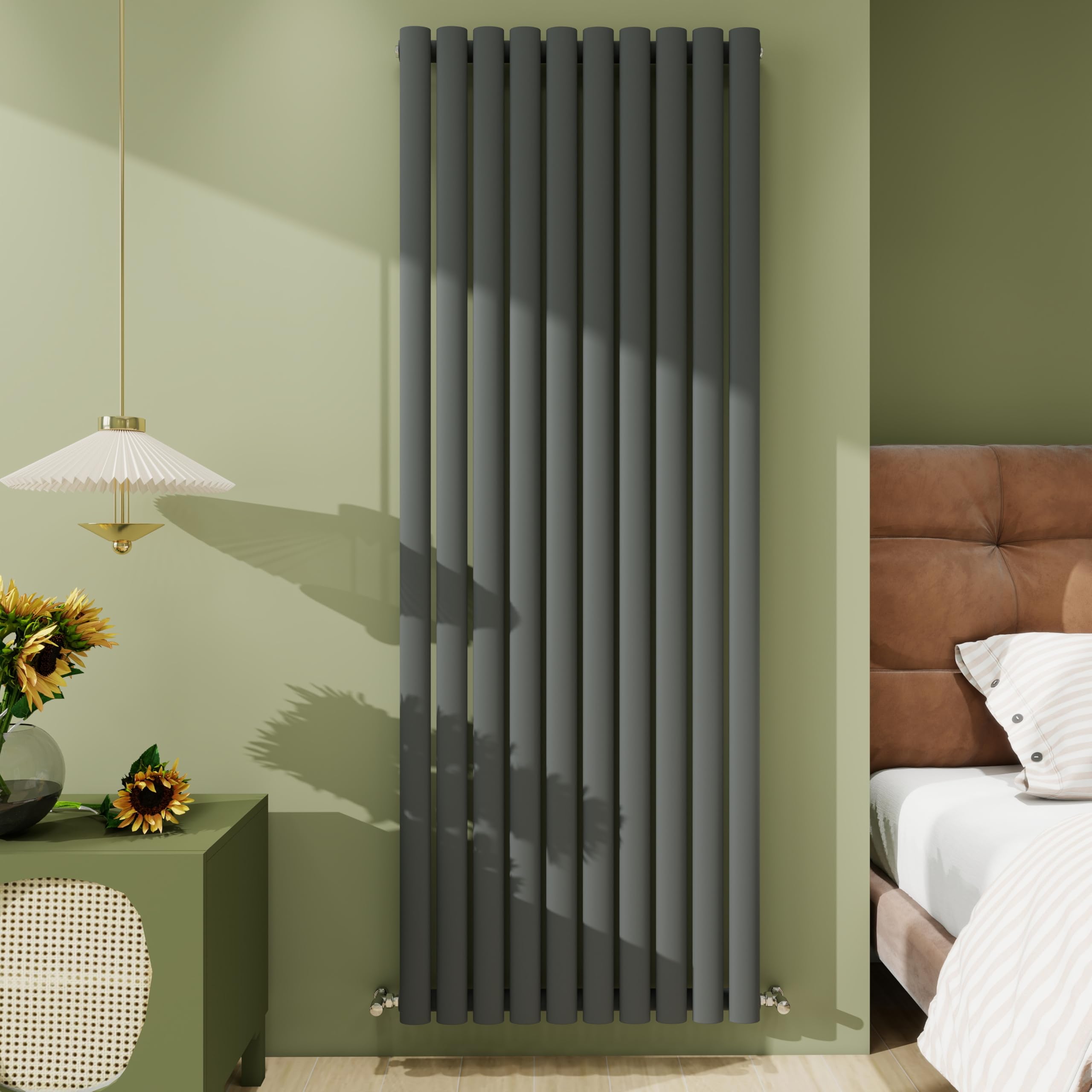 Biubiubath Radiator 1600×590mm Anthracite Vertical Single Oval Column Designer Central Heating Rad 3826 BTU