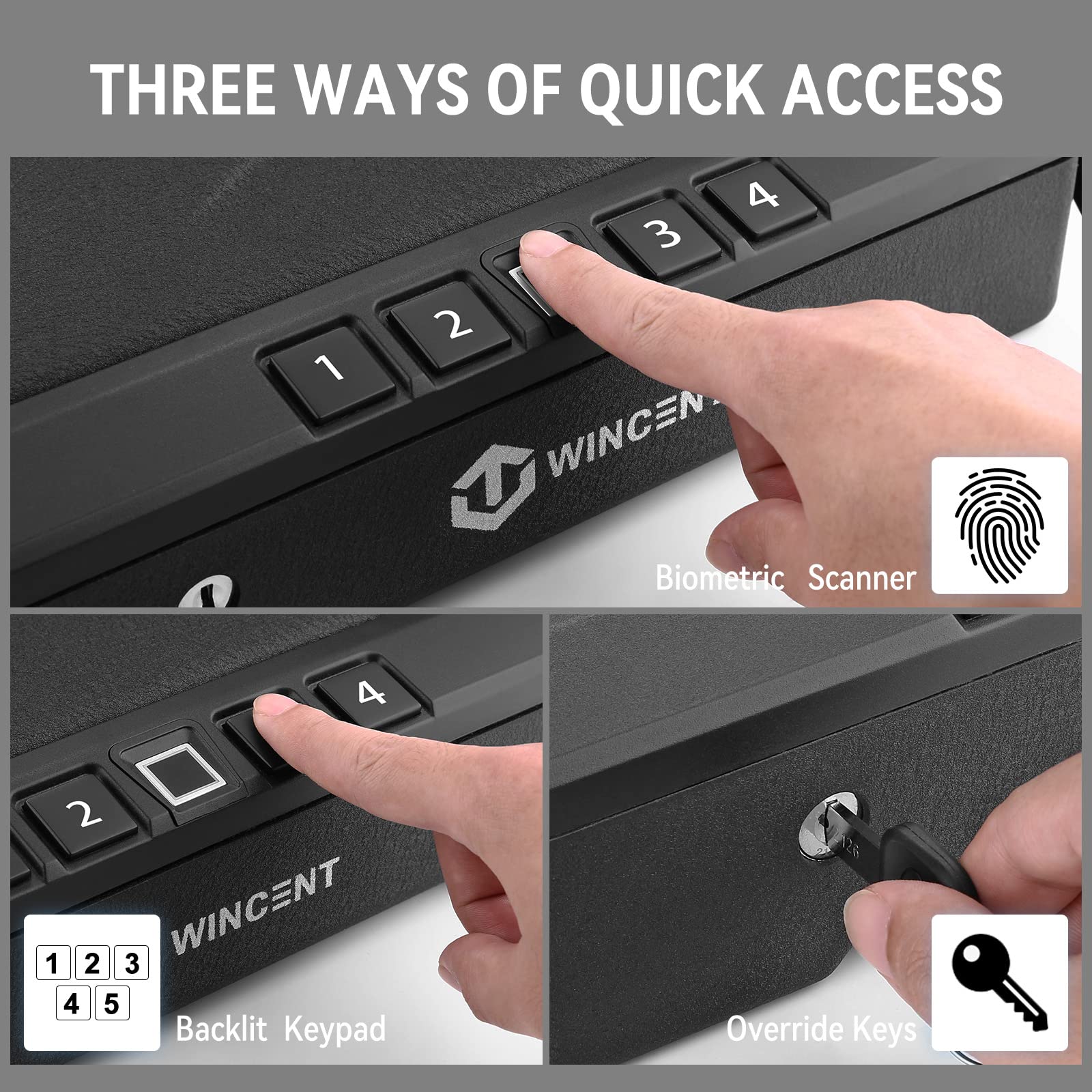WINCENT Biometric Gun Safe, Quick Access Gun Safes for Pistols Two