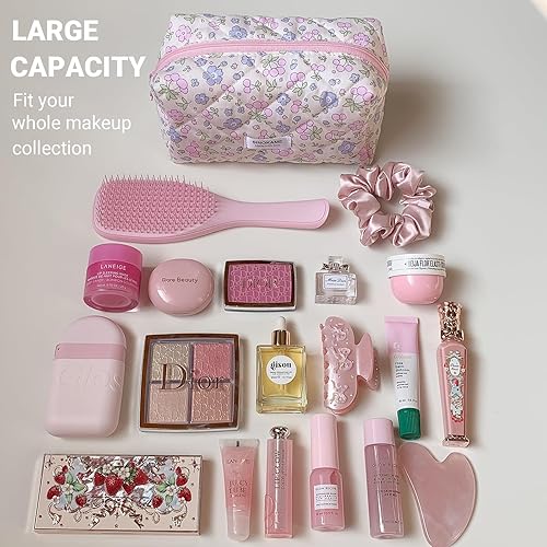 Miniatura 3 de Lindas bolsas de maquillaje de coqueta floral, Frutos de flores beige, Lindo y estético