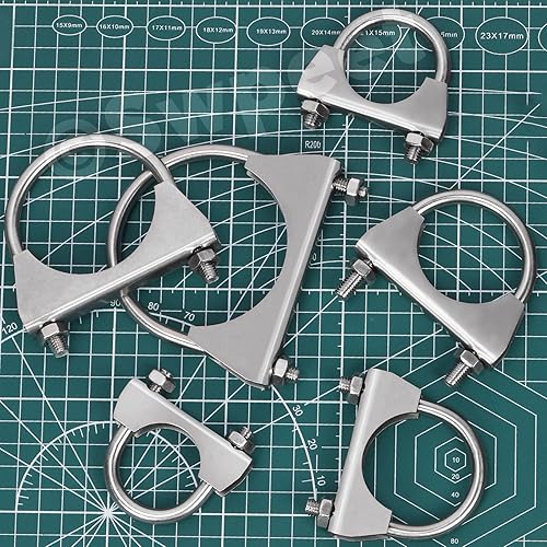 Miniatura 7 de Swpeet Kit de 2 abrazaderas en U de escape de 2 pulgadas a 1.969 in, abrazaderas de perno en U de acero inoxidable 304, abrazadera de silenciador