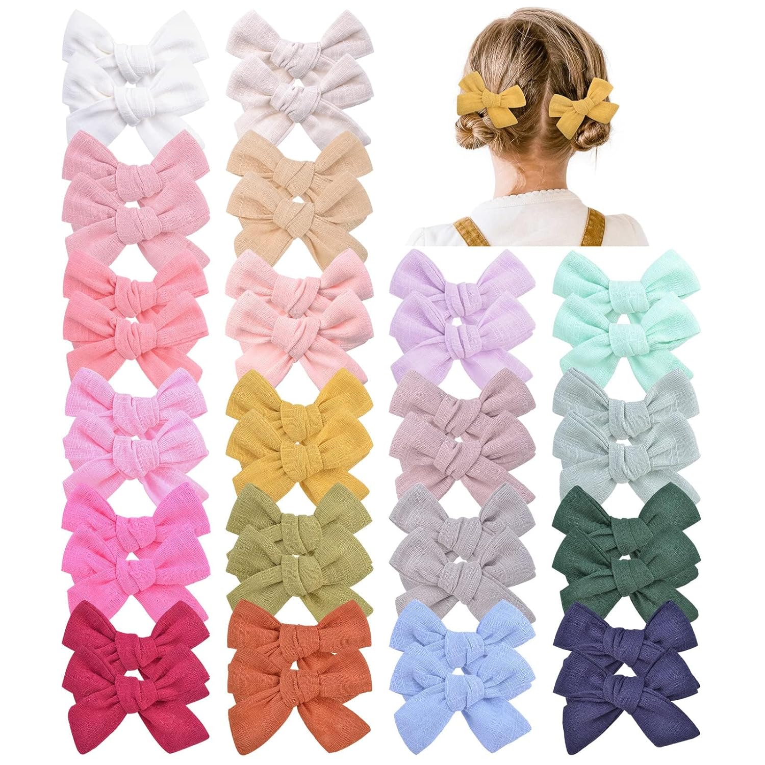 40 PCS 3 Inch Baby Girl Bows Fully Lined Non Slip for Infant Fine Baby Hair Bows Barrettes Accessory for Toddlers Kids in Pairs