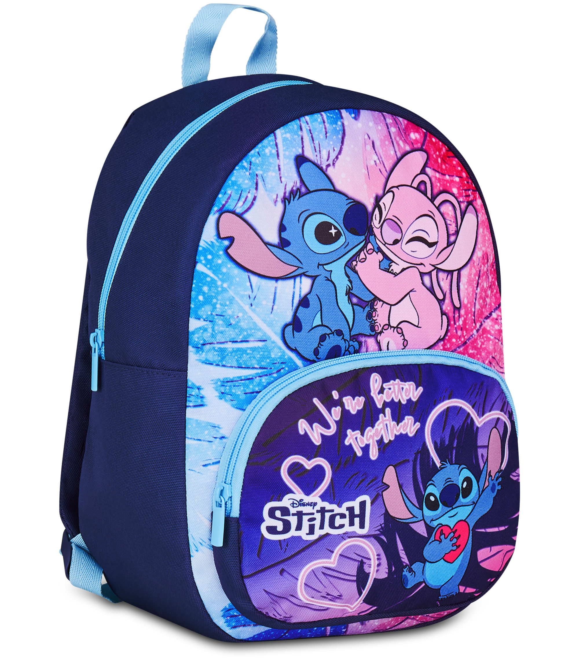 Seven Lilo & Stitch Zainetto Asilo, Blu, Tasca Frontale con Zip, Tasca per Borraccia, Asilo e Tempo Libero, Bambina