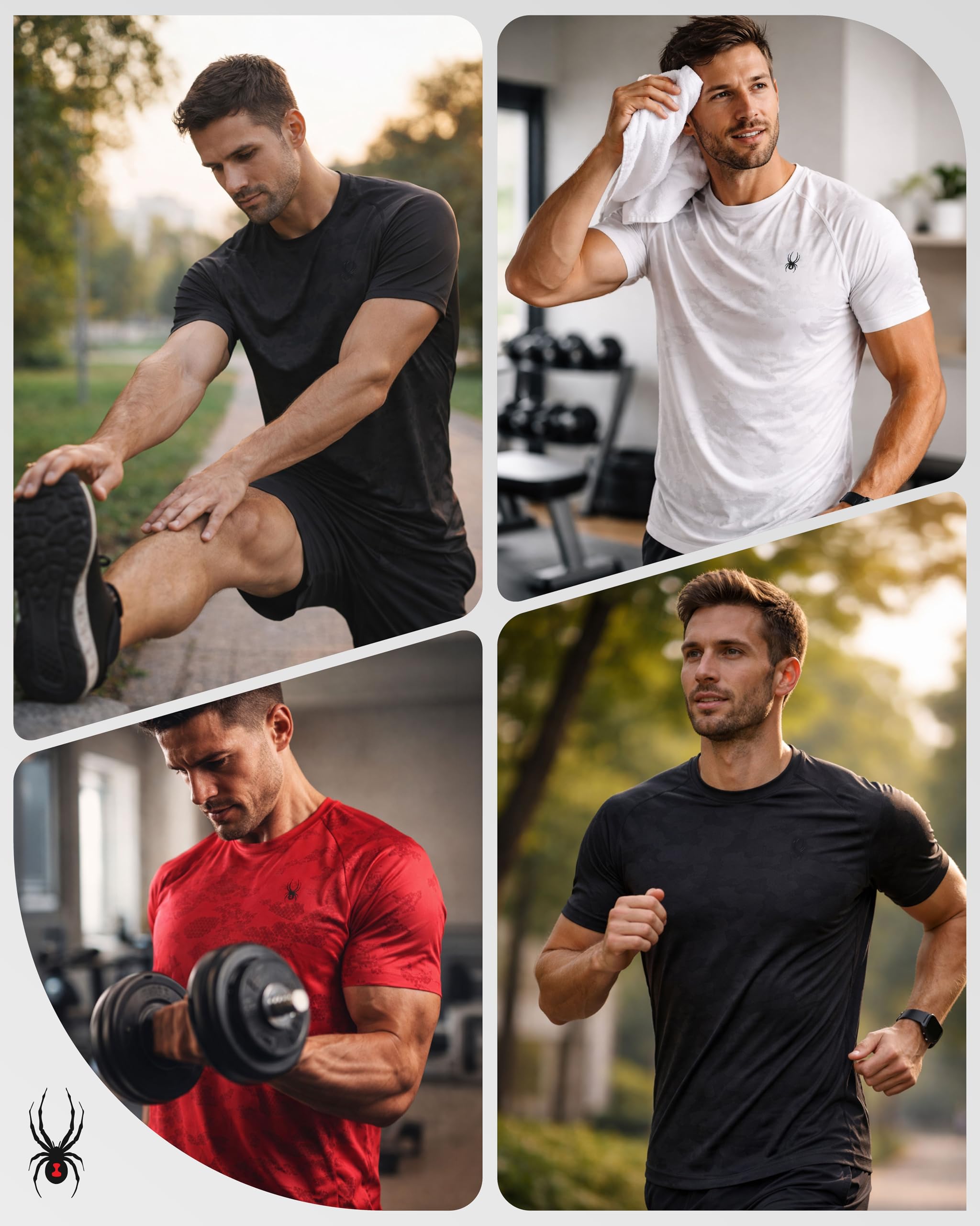 Spyder Camisa deportiva para hombre, camiseta de entrenamiento de manga corta ajustada de camuflaje, camiseta de entrenamiento Dry Fit para hombre (S-XL)