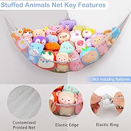 Basumee Stuffed Animals Net or Hammock with LED Light Hanging Toy Net Hammock for Stuffed Animals Storage Stuff Animals Hammocks for Nursery Kids Room with Remote Control, 8 Kinds of Lights(Pack of 1)