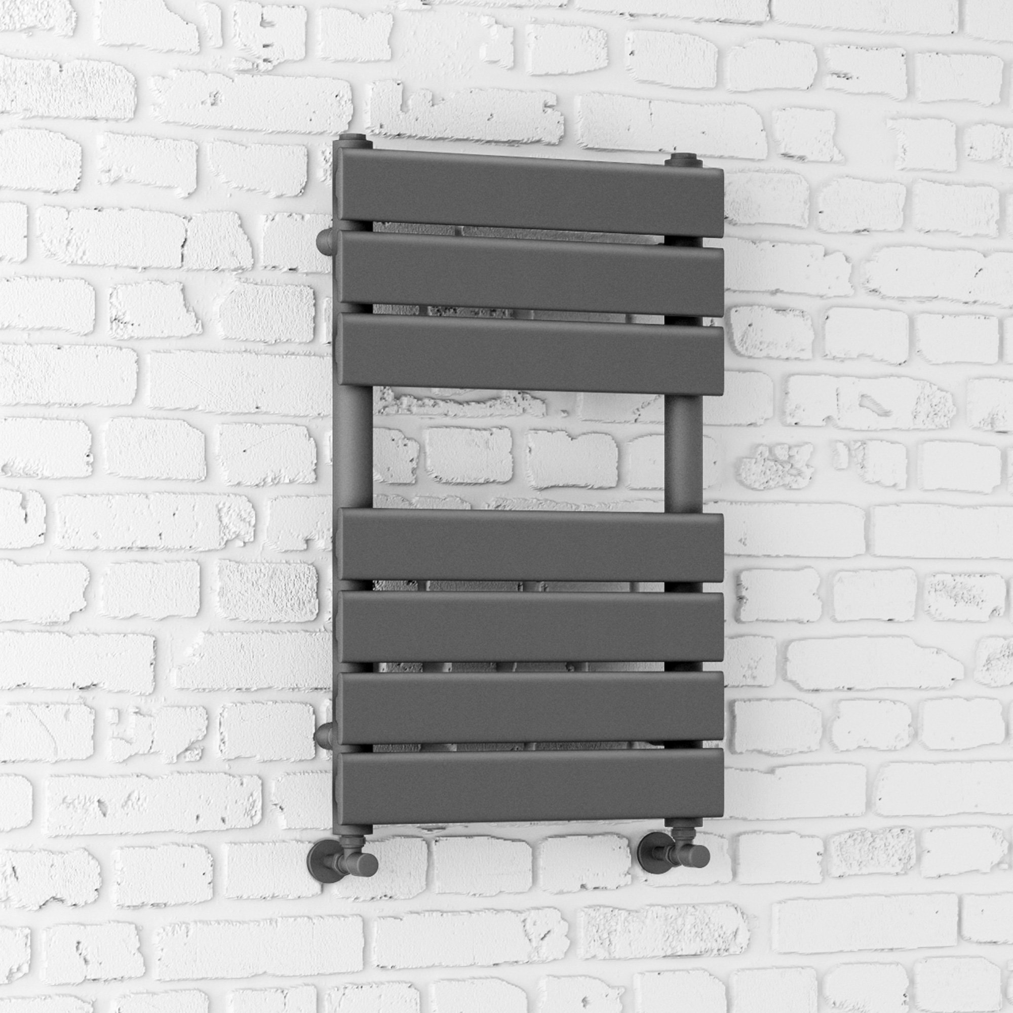 iBathUK Zerith Wall Mounted Flat Panel Heated Towel Rail, 7 Column Slim Flat Steel Hydronic Central Heating High Thermal Output Designer Bathroom Towel Radiator in Matt Anthracite, 650 × 400mm