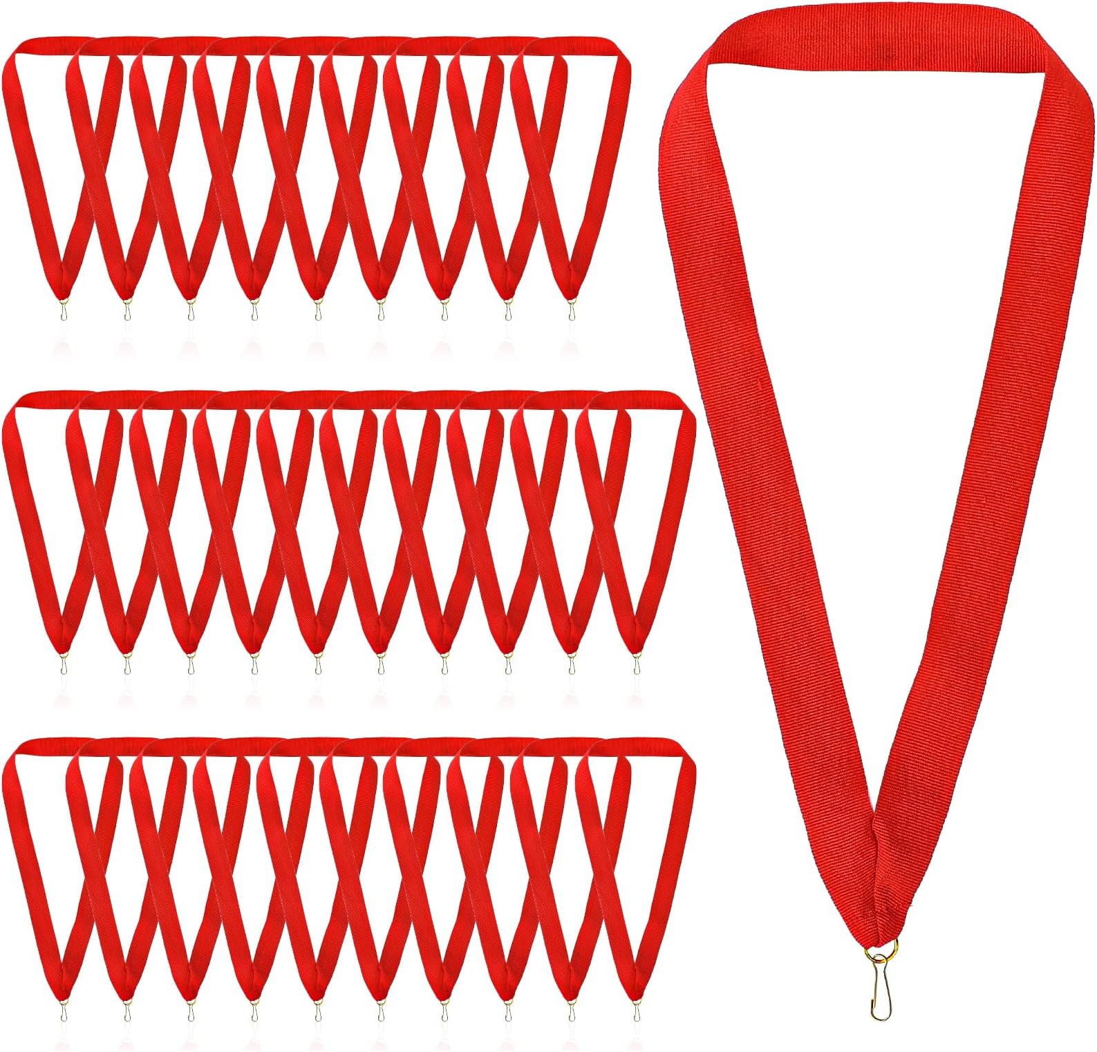 KALIONE 30Pcs Award Ribbon Lanyards Medal Ribbons Black Neck Ribbons for Medals Flat Medal Lanyards Ribbon Lanyard Medals with Snap Clips for Competitions Sports Meeting Sport Party(Red)