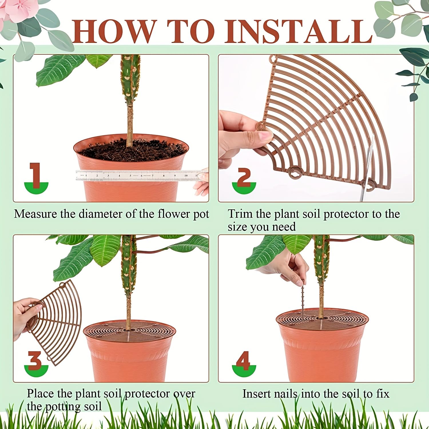 Protective Flower Pot Cover - Trim-Able Isolation Net with 8 Plastic Pegs, Prevents Cats Digging in Soil, Indoor & Outdoor Plant Protection,Moderate