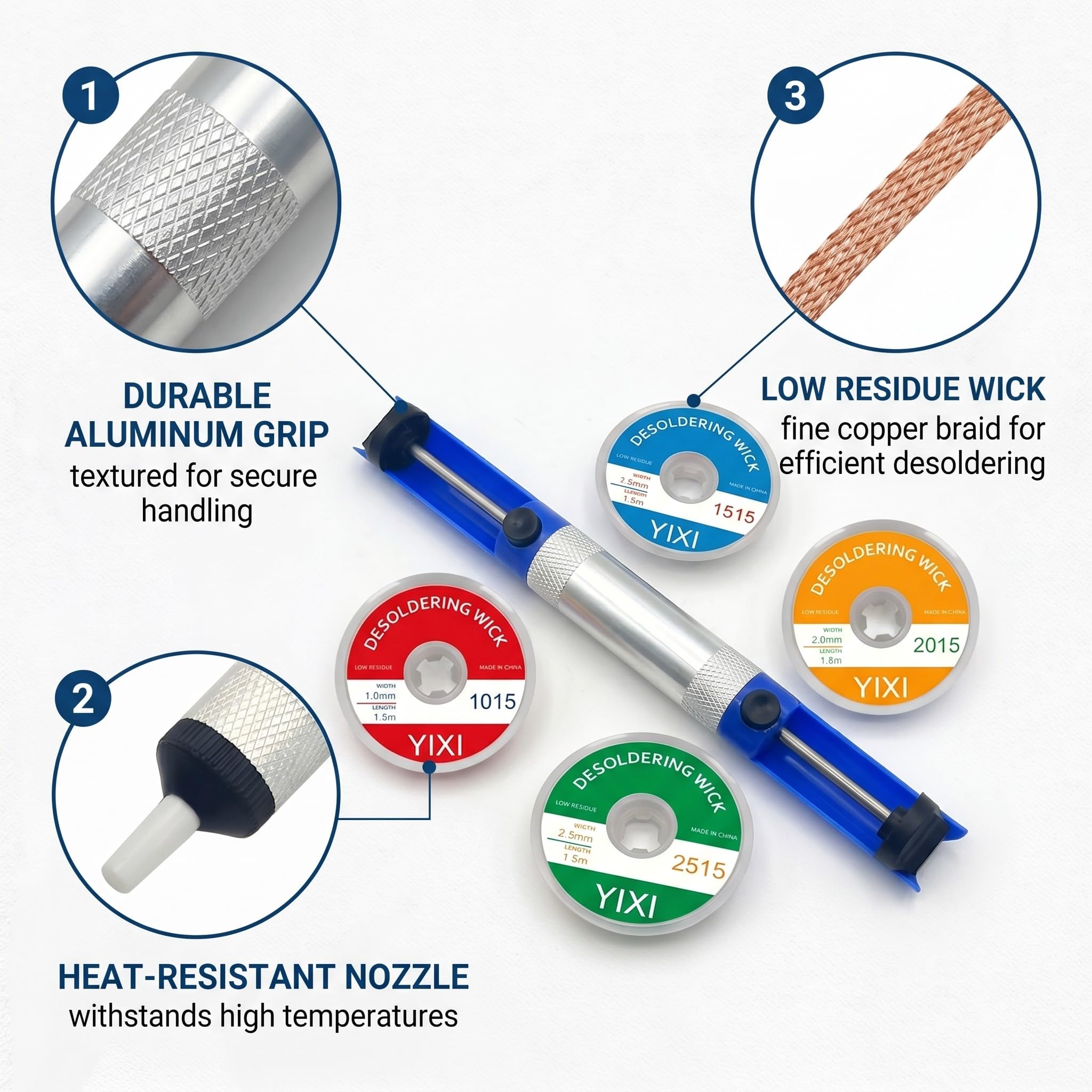 GXGM 5 Pezzi Dissaldatore Aspira Stagno, Treccia Dissaldante, Succhiastagno, Pompe Dissaldanti, Pompa Dissaldante Professionale per l'aspirazione di Stagno di Saldatura liquido