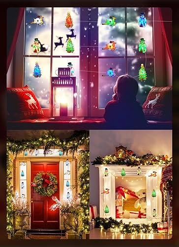 Miniatura 3 de Decoraciones de luces de ventana de Navidad, calcomanías de cambio iluminadas de color que incluyen ciervos, árbol de Navidad, muñeco de nieve en