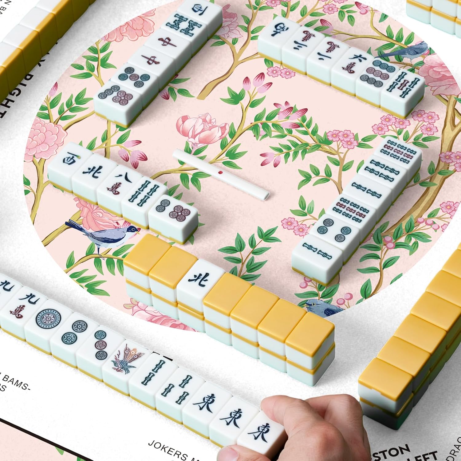 Mahjong Tablecloth 55" x 55" Polyester Square Instructional Design with Rules for Family Game Night Party Favor Supplies(Elegant)