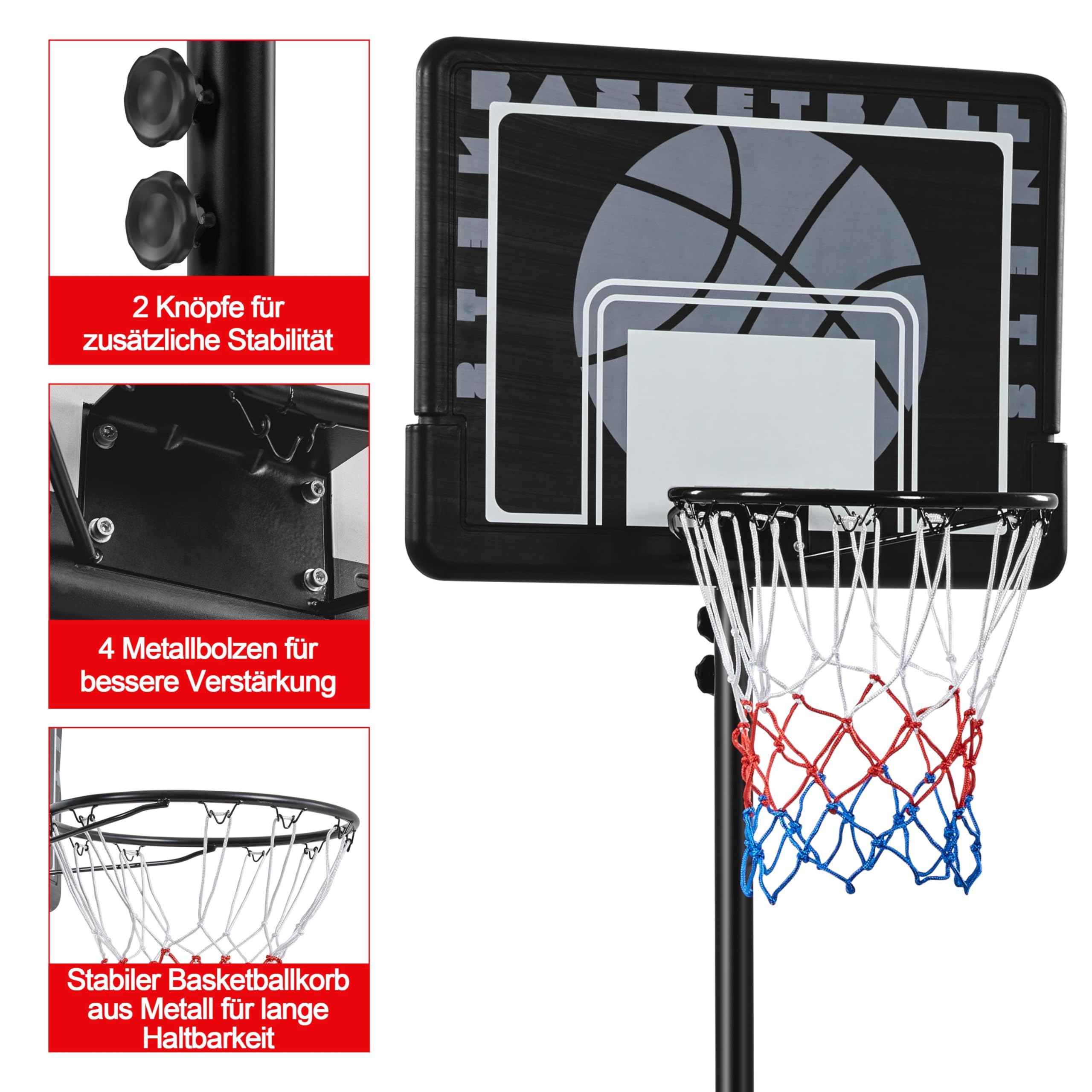 Yaheetech Basketballständer höhenverstellbar mit Rollen tragbar Standfuß wasser- oder sandbefüllbar Indoor Outdoor