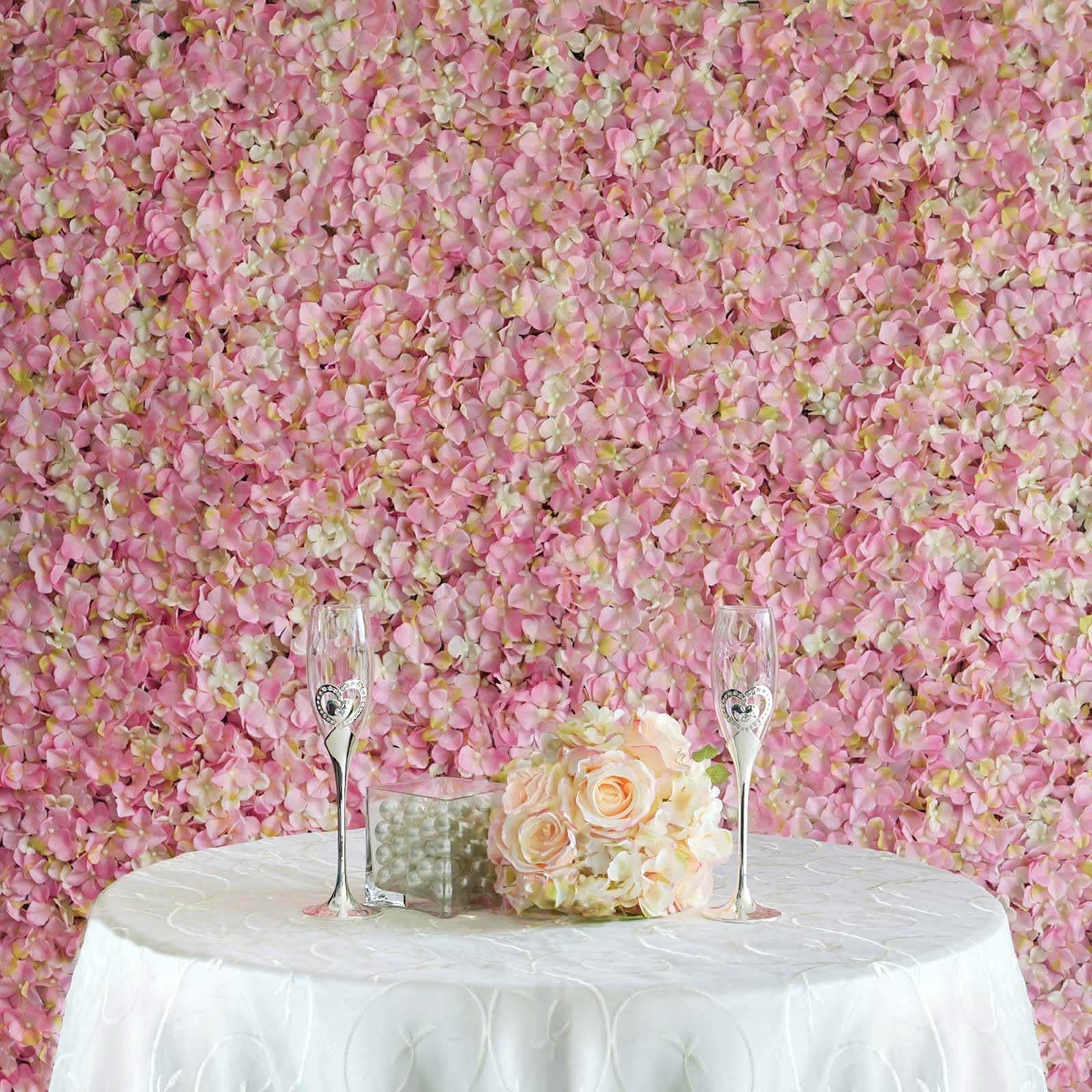 Efavormart 11 Sq ft. | Pink/Cream UV Protected Hydrangea Flower Wall Mat Backdrop - 4 Artificial Panels